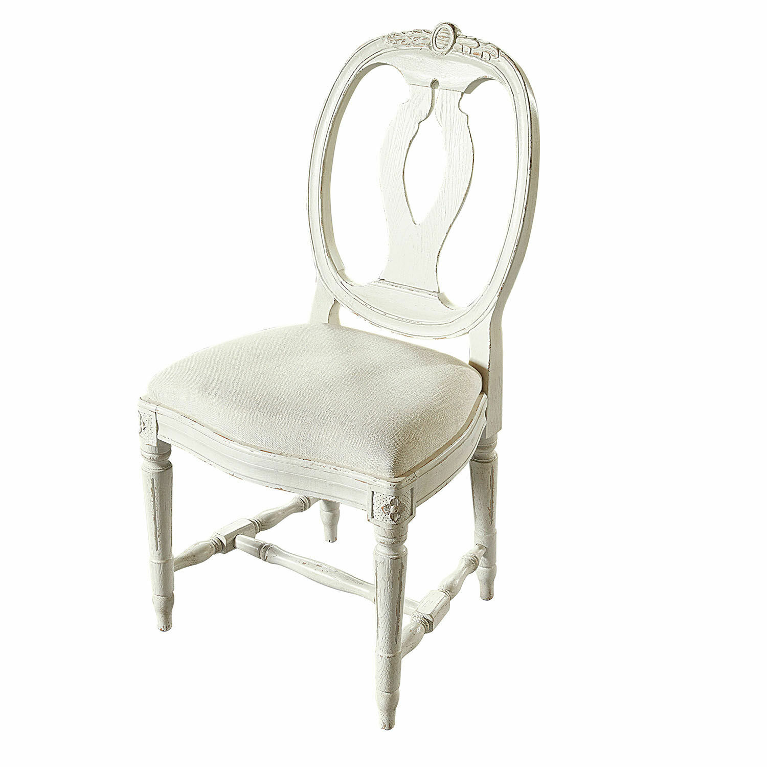 Stuhl San Gavino Weißer Holzstuhl mit gepolstertem Sitz im Vintage-Stil für Wohnzimmer
