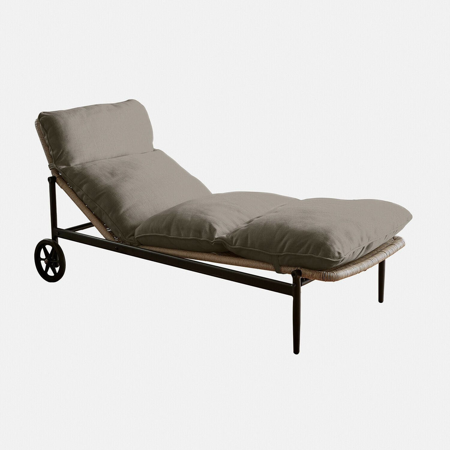 Lounger Langforda aus braunem Metall mit grauem Polster, bequeme Gartenliege mit Kissen