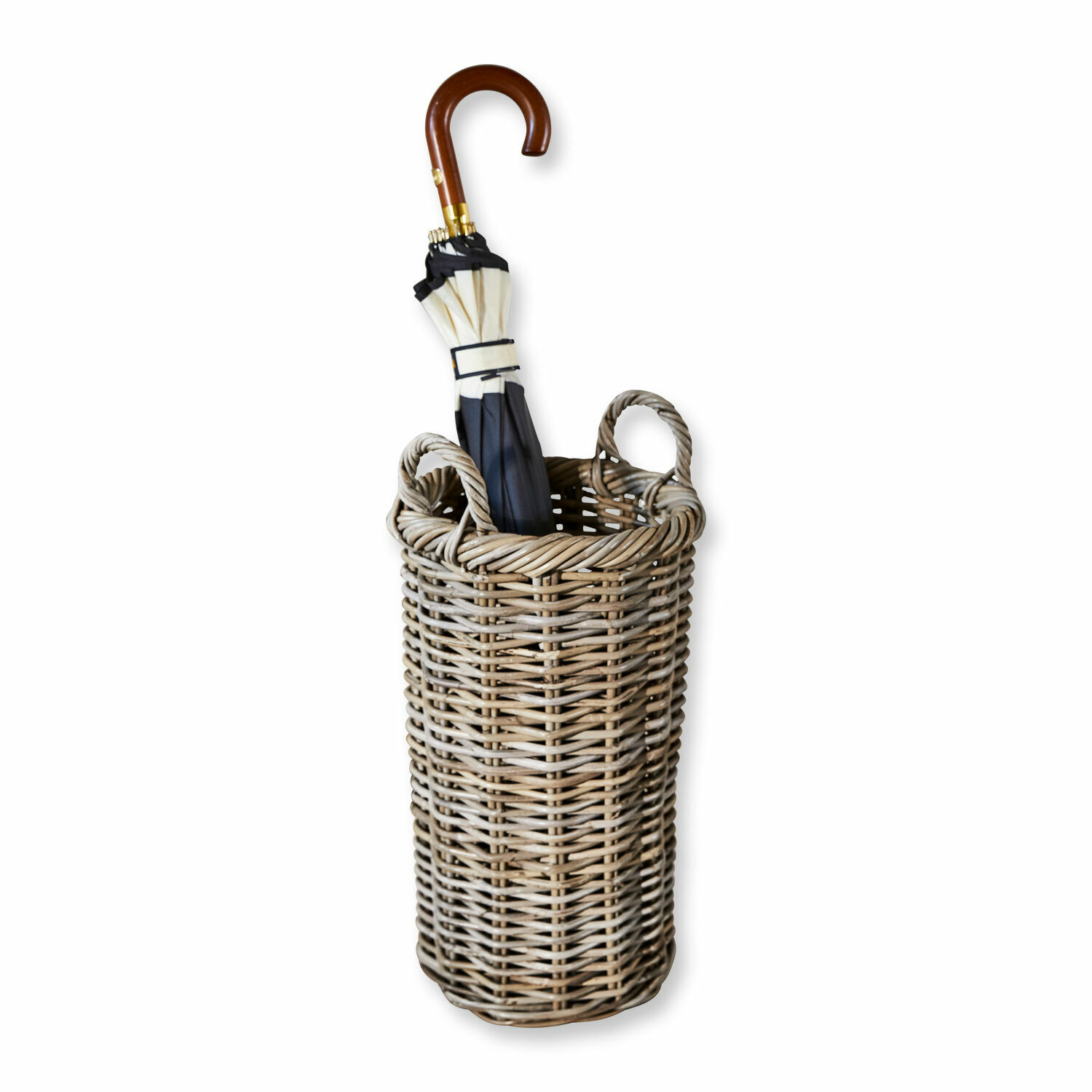 Wetterfester Regenschirmständer aus natürlichem Rattan mit Griffen, praktisches Wohnaccessoire