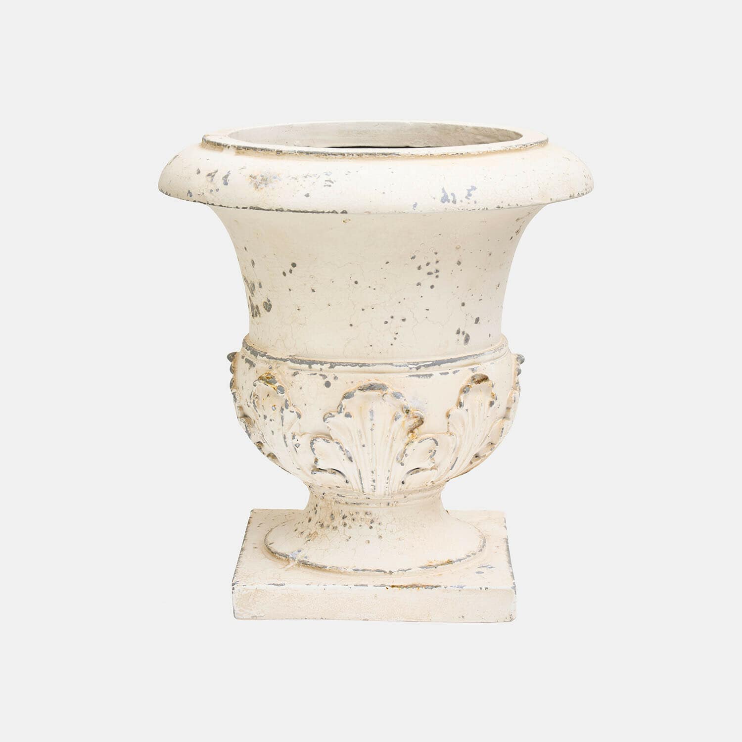Cremefarbener Keramikvase mit dekorativem Relief und antik wirkender Oberfläche für Innenräume