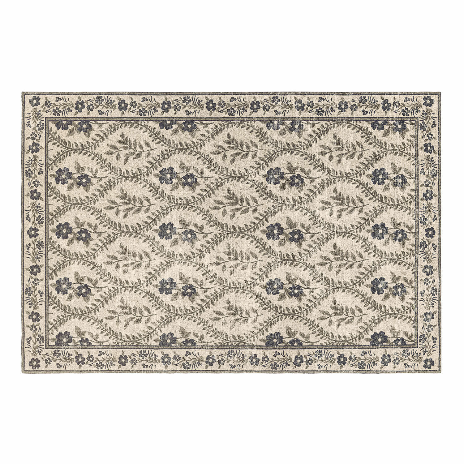 Teppich Vellouris Beiger Teppich mit grauem Blumenmuster, dekorativ und stilvoll für das Wohnzimmer