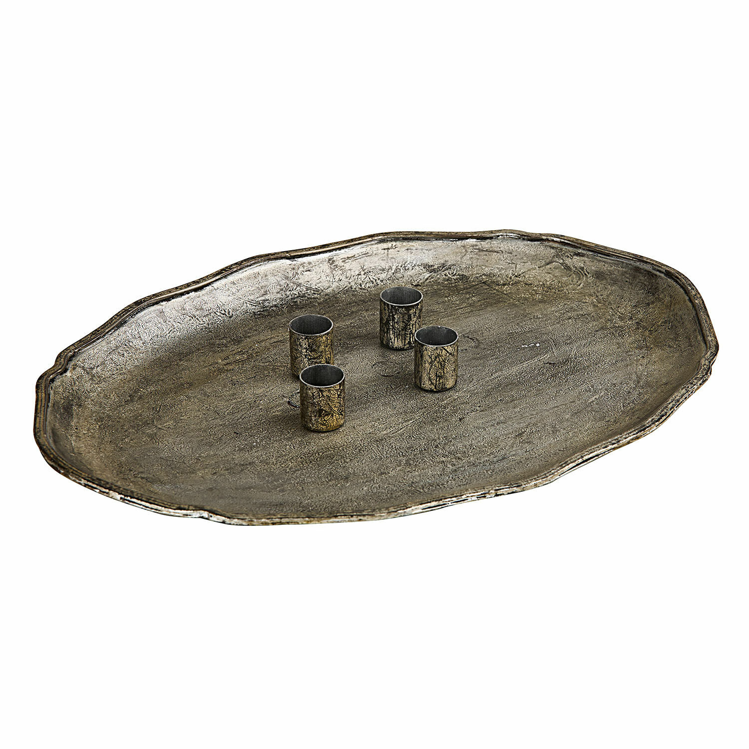 Kerzen-Tablett Noirelle Antike Metall-Dekotablett in Altgold mit vier Kerzenhaltern, dekorativer Wohnaccessoire