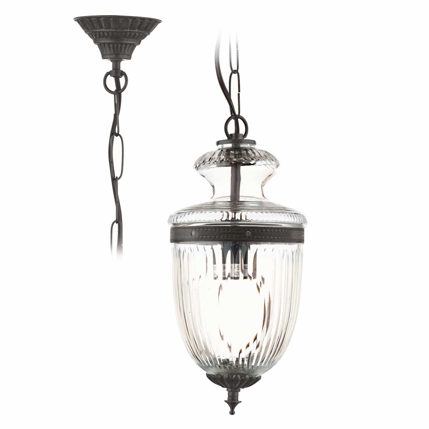 Hängelampe Marcel Hängelampe aus Glas mit schwarzen Metallelementen, dekorative Deckenleuchte im Vintage-Stil