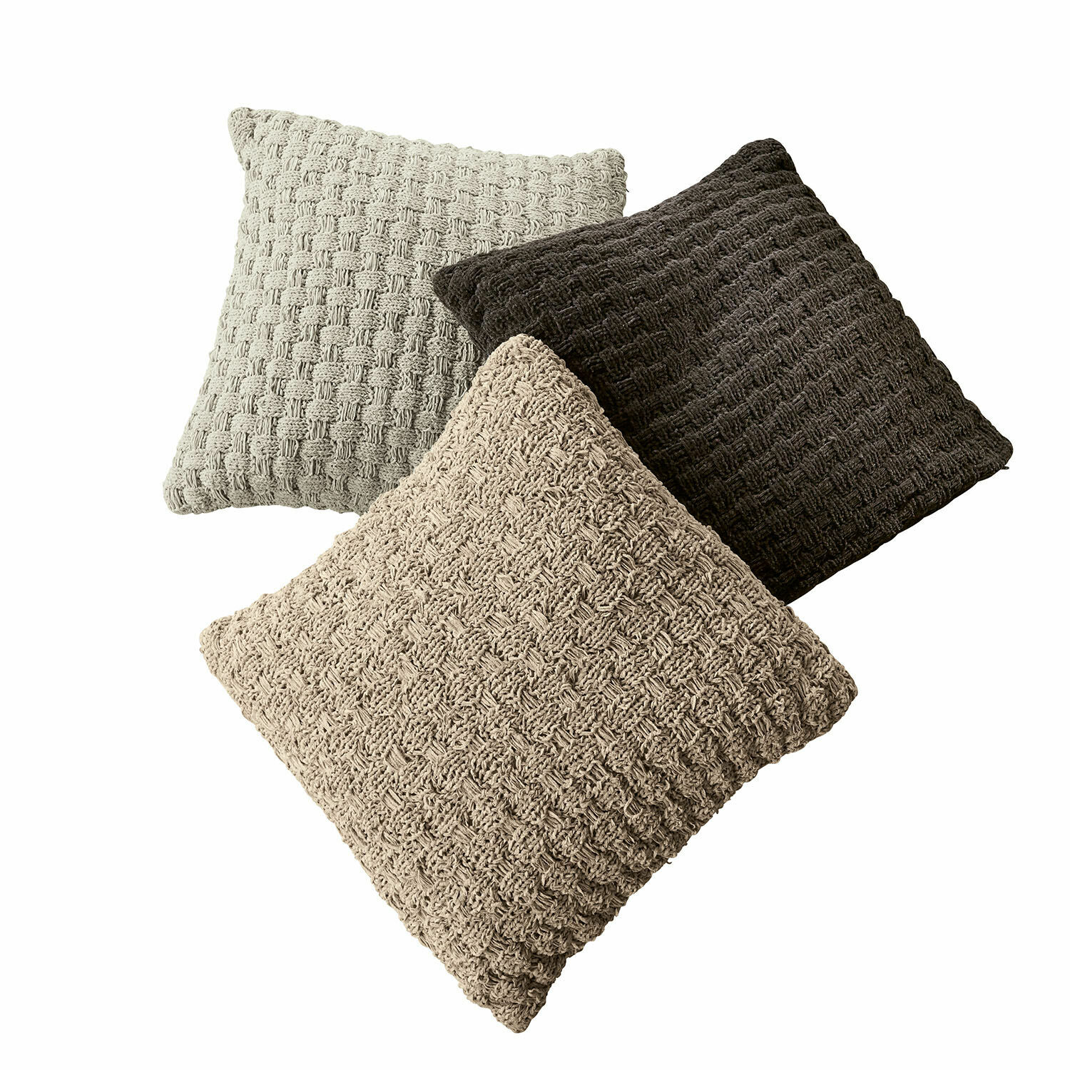 Kissenhülle 3er Set Antier Set aus drei dekorativen Kissen aus gewebtem Material in Beige- und Brauntönen