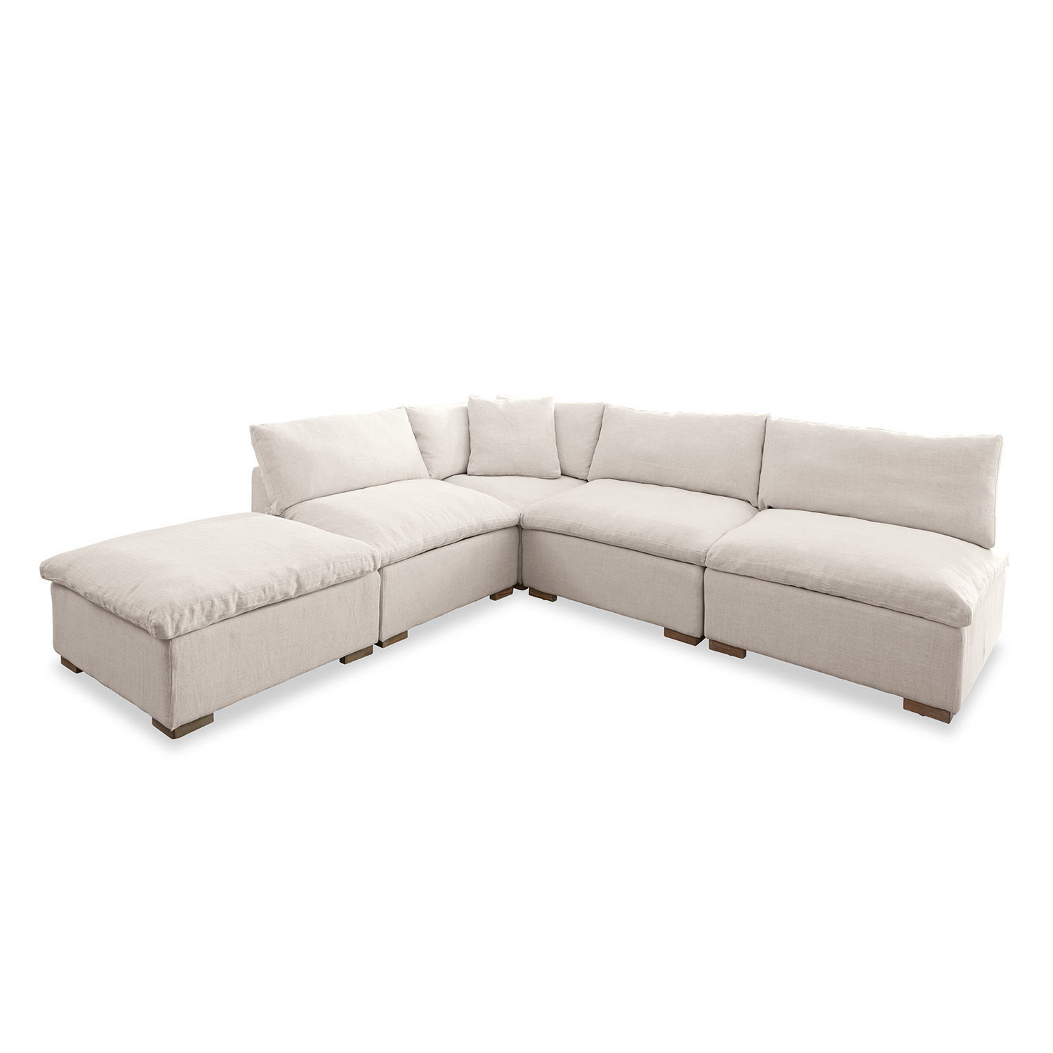 Modulsofa Baladou Großes hellbeiges Ecksofa mit weichen Polsterkissen und Holzfüßen für gemütliches Wohnzimmer