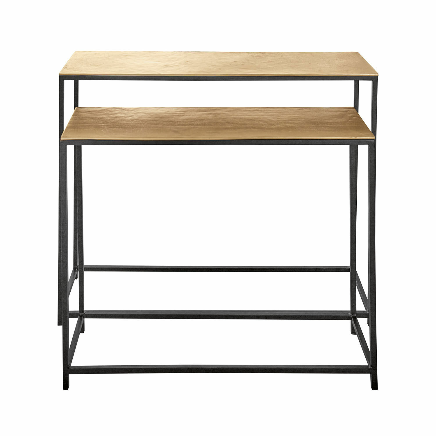 Tisch mit Metallgestell und zwei messingfarbenen Ablagen, moderner Wohnzimmertisch