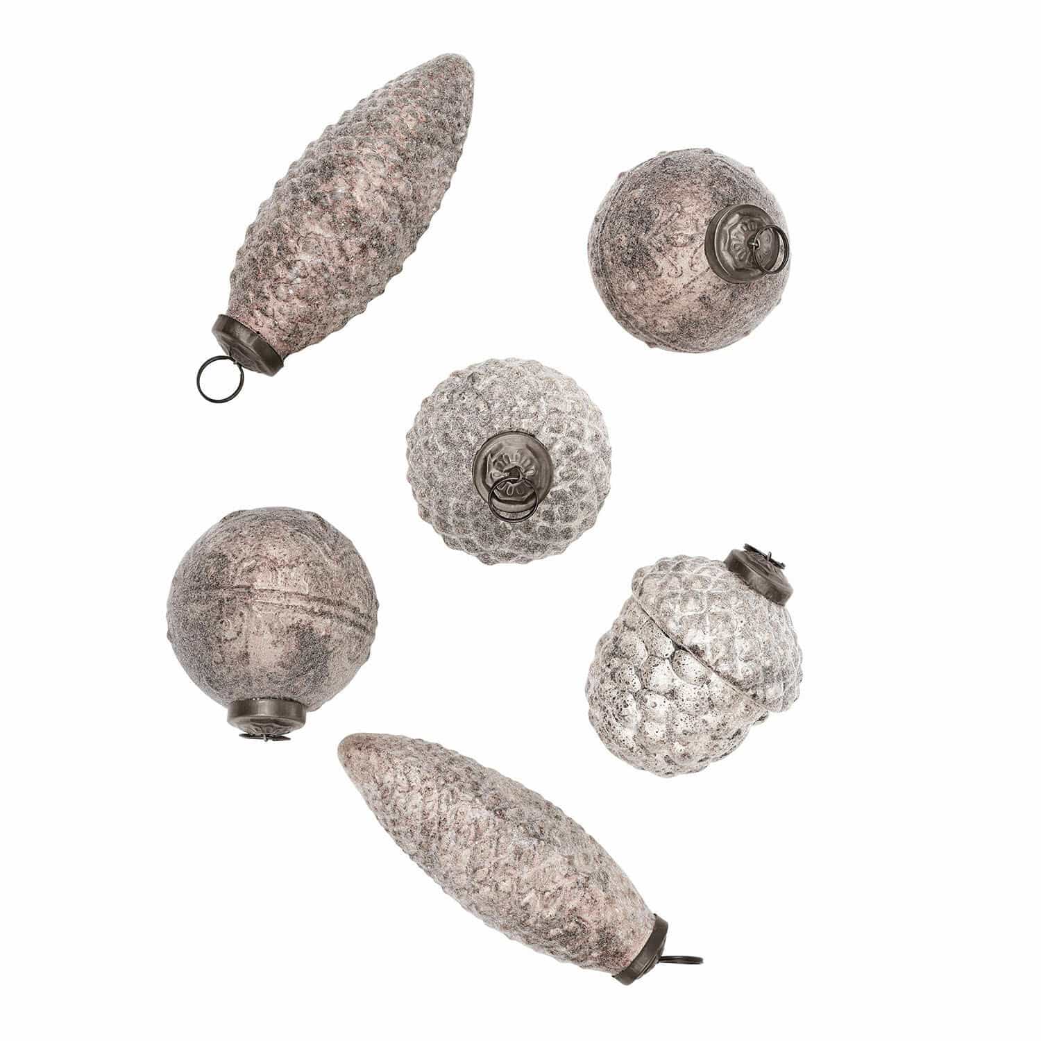 weiß 6-teiliges Set weißer Weihnachtsanhänger in Zapfenform mit strukturierter Oberfläche