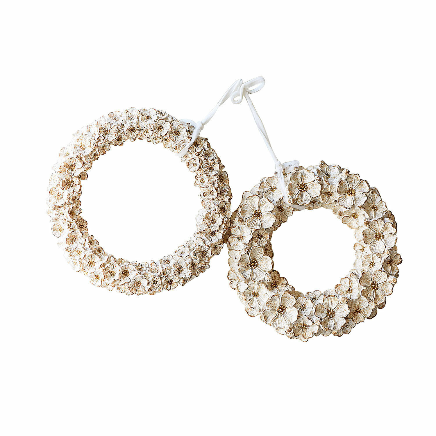 Kranz 2er Set Marie Dekorativer weißer Blumenkranz aus Material zum Aufhängen, Wanddeko für Zuhause