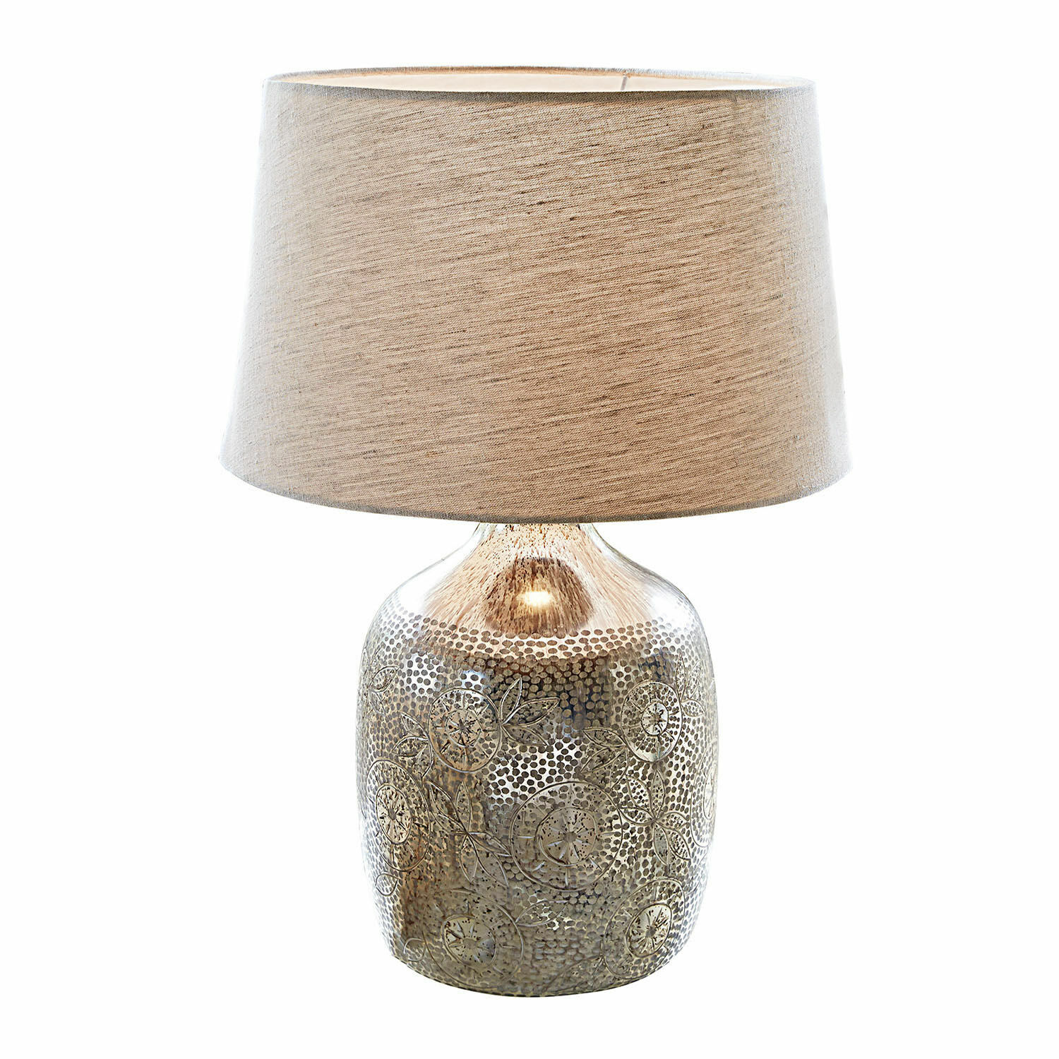 Tischlampe Leonarda Tischlampe mit metallischer goldfarbener Basis und beigem Stoffschirm für Wohnraumbeleuchtung