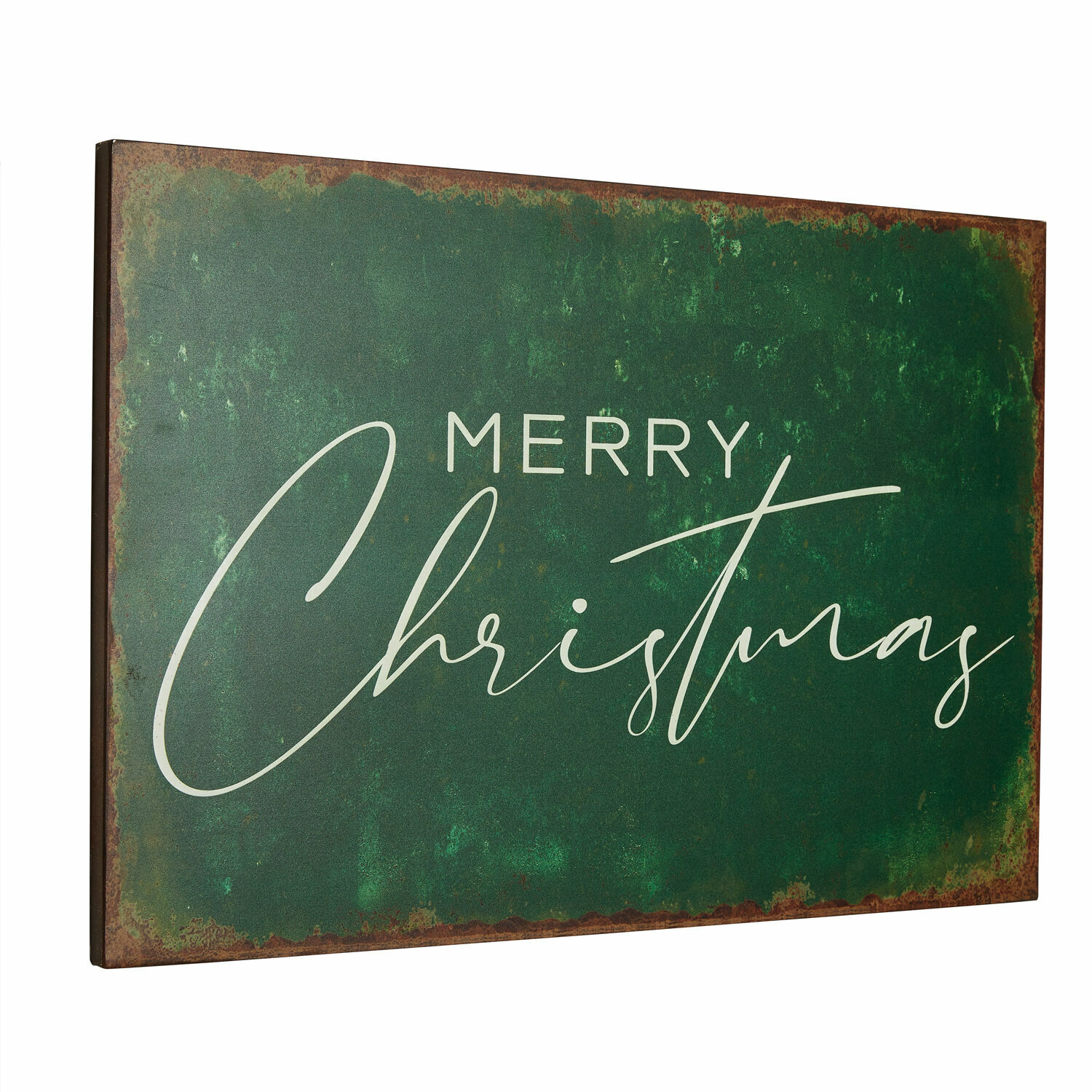 Deko-Schild Farisha Grüne Metall-Wanddekoration mit Schriftzug Merry Christmas für Weihnachten