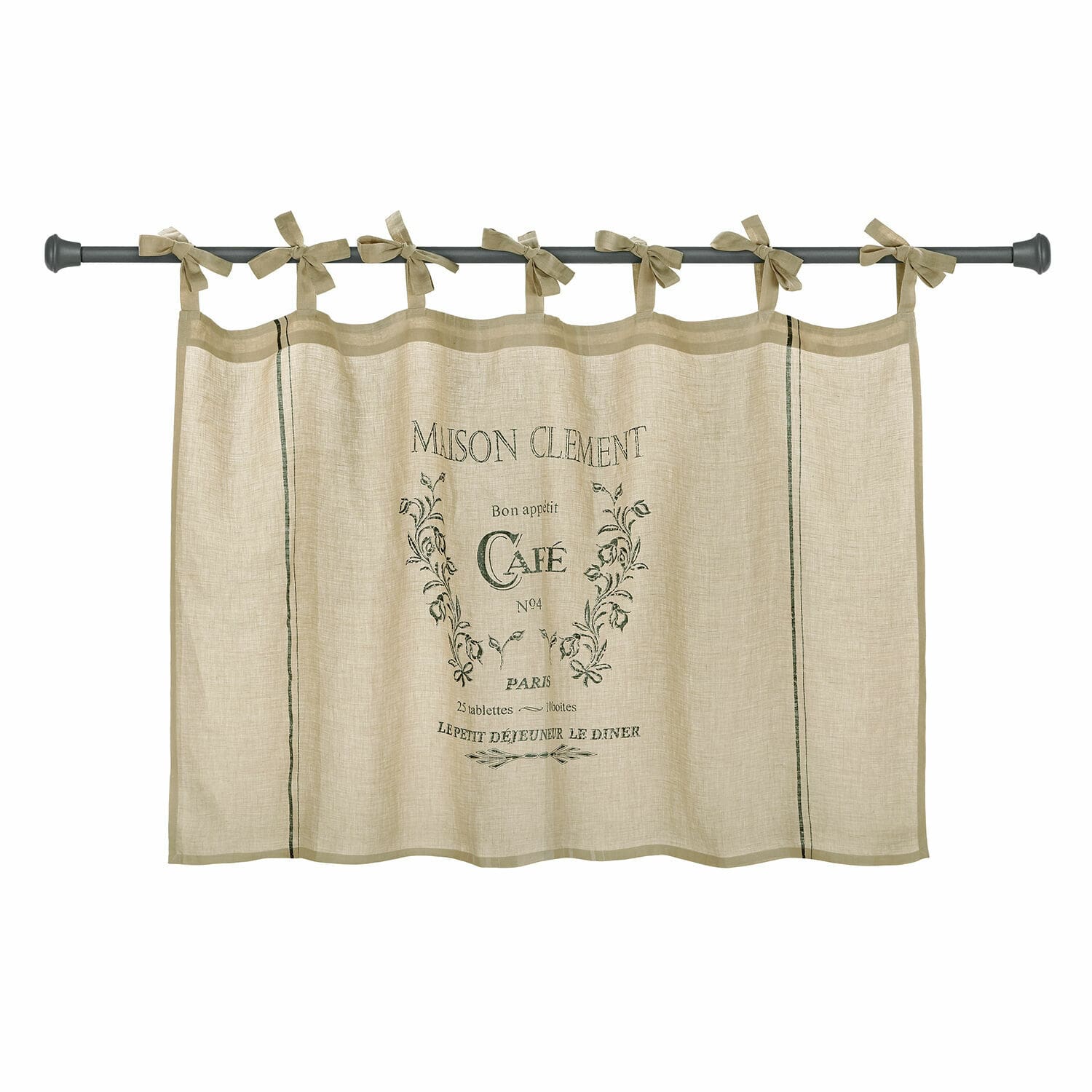 Scheibengardine Girest Beige Leinenvorhang mit Café-Druck und Schlaufen zum Binden für die Küche