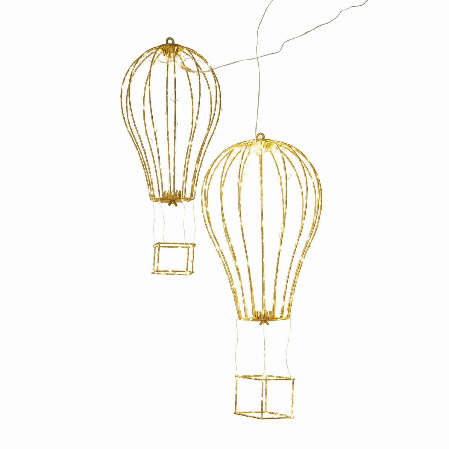 LED-Ballon 2er Set Bylle Dekorative Heißluftballon-Laternen aus goldenem Metallrahmen mit LED-Beleuchtung für Wohnraumdeko