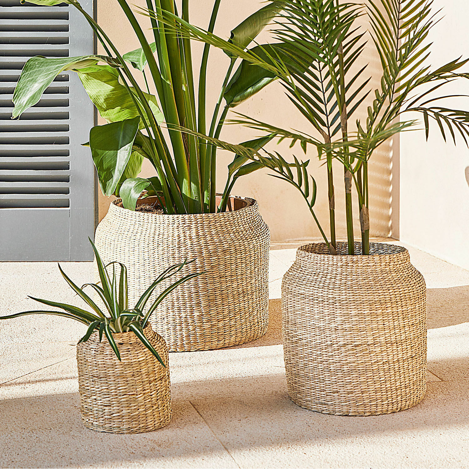 Übertopf 3er Set Elisha Drei natürliche Korbgefäße aus Weide für Pflanzen, ideal für Wohn- und Gartendekoration