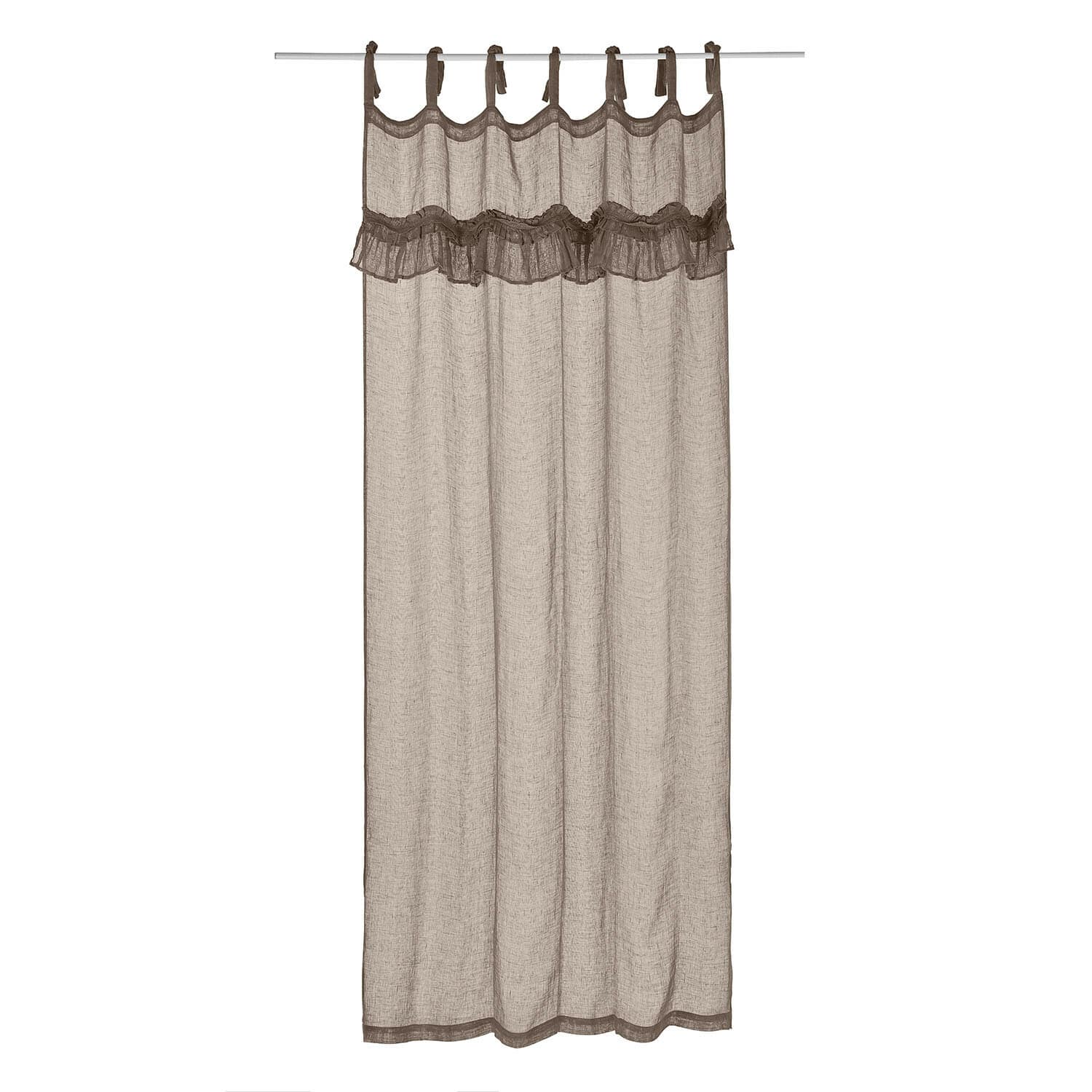 Gardine Tousia Braune Leinen-Vorhang mit Rüschen und Schlaufen zum Aufhängen, dekorativer Fensterschmuck