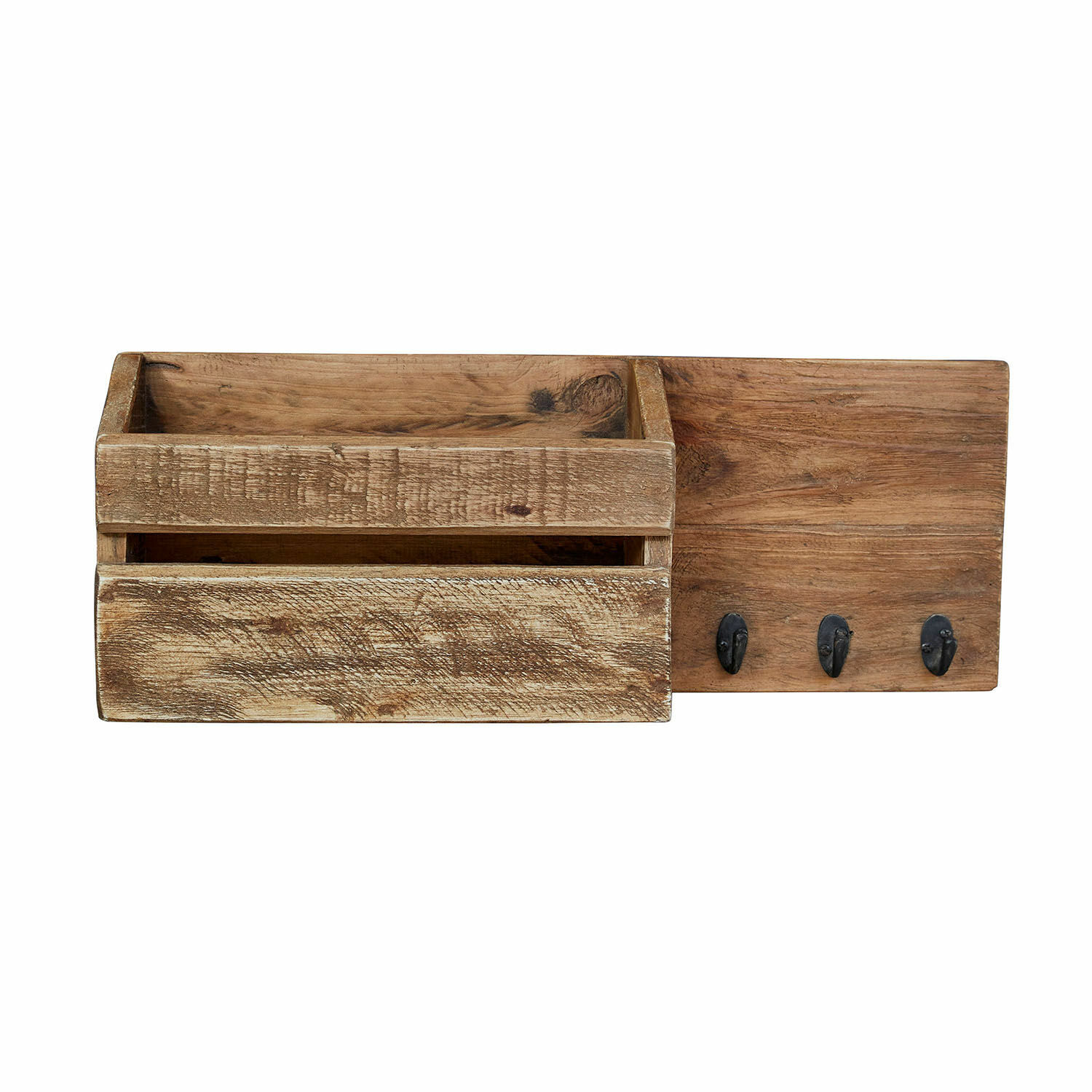 Wandregal aus Holz in Naturfarbe mit Haken und Fach zur praktischen Aufbewahrung und Organisation