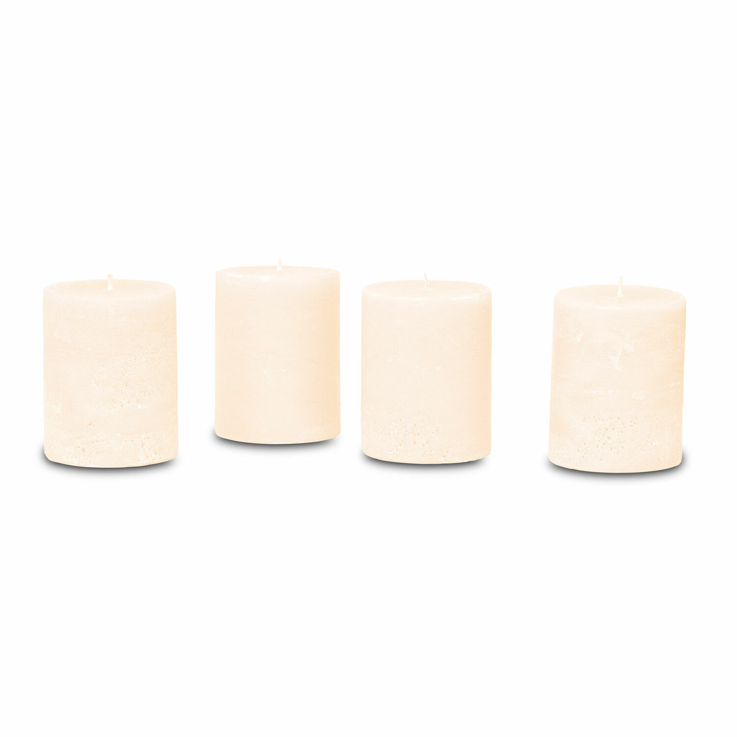 creme Set aus 4 cremefarbenen Kerzen aus Wachs in zylindrischer Form für Wohnraumdekoration