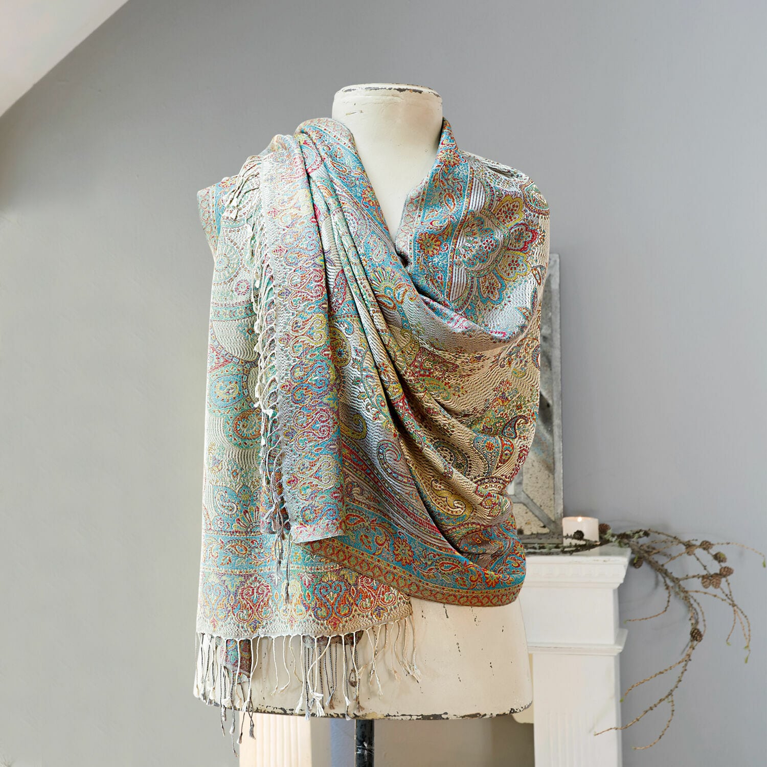 Schal Hillaby Bunter Paisley-Schal aus weichem Material mit Fransen, modisches Accessoire für Damen