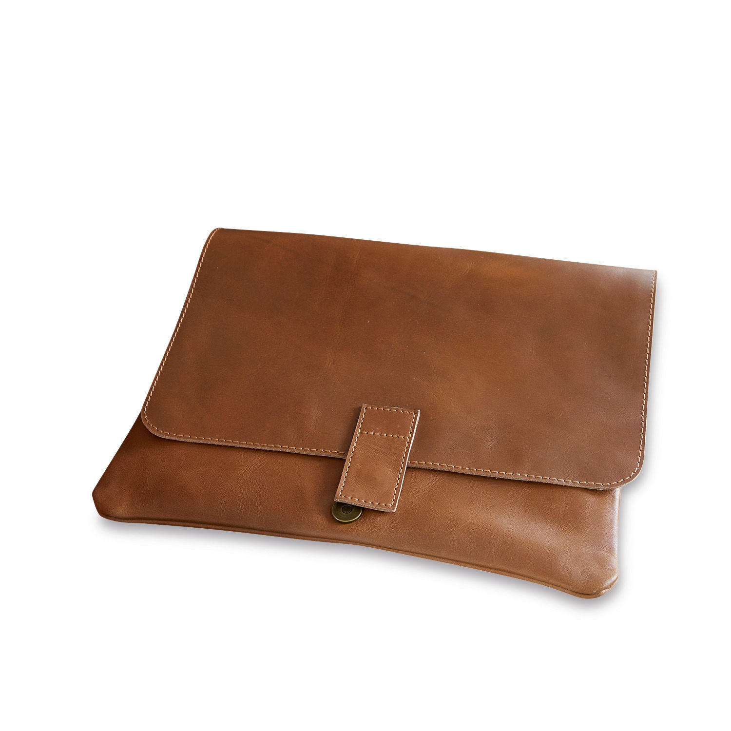 Braune Leder-Clutch mit Druckknopfverschluss, elegante Dokumententasche