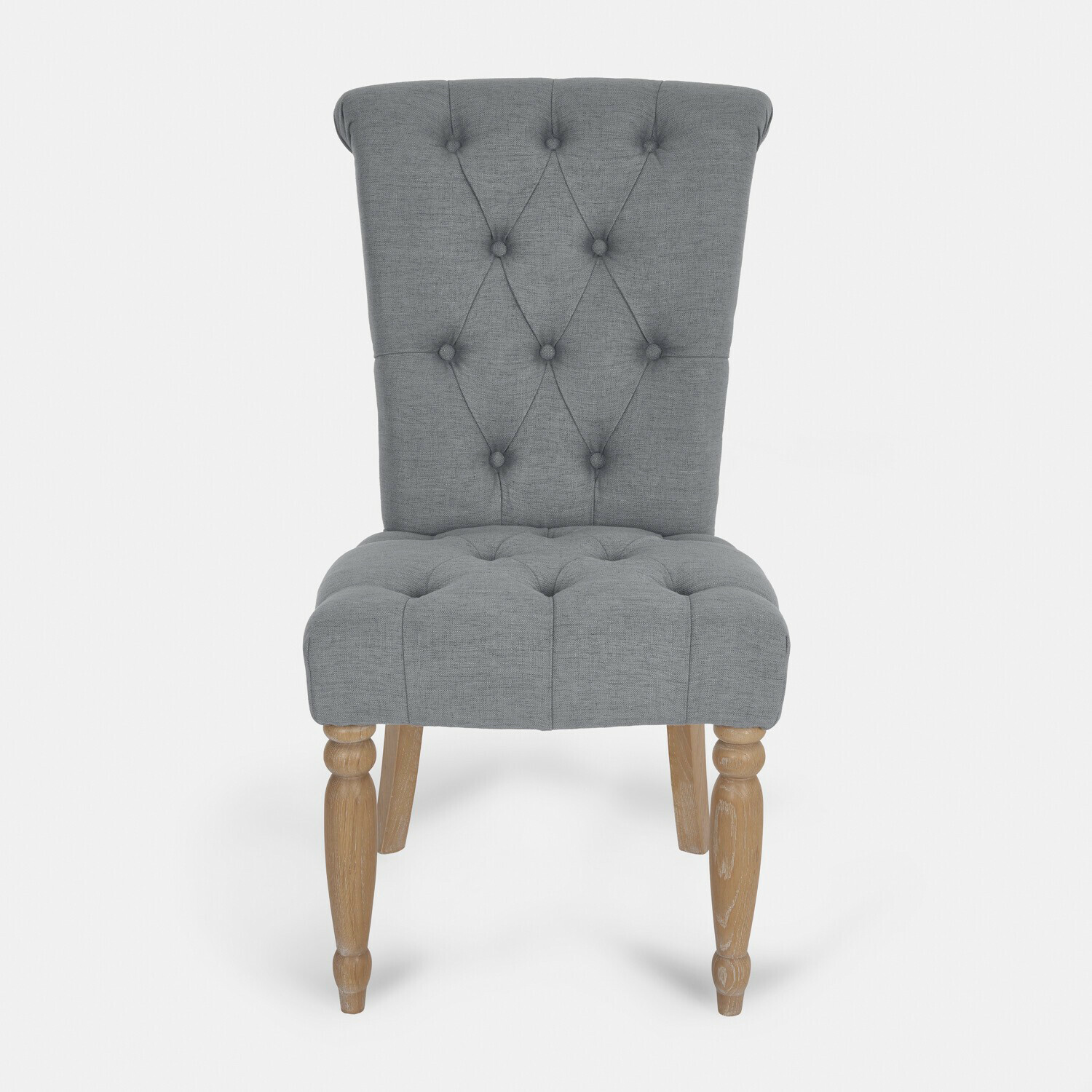 Stuhl Claville Grau gepolsterter Stuhl mit gedrechselten Holzbeinen im Vintage-Stil für Wohnzimmer und Esszimmer
