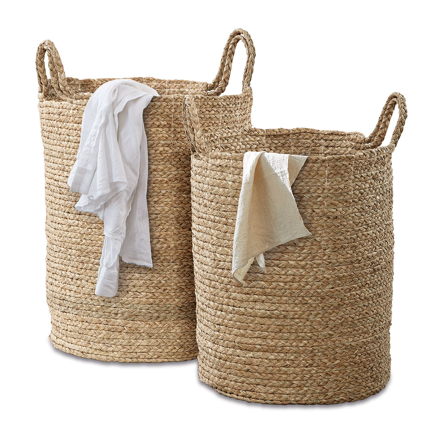 Wäschekorb 2er Set Oakdale Set aus zwei großen Körben aus natürlichem, geflochtenem Seegras in Beige zur Aufbewahrung