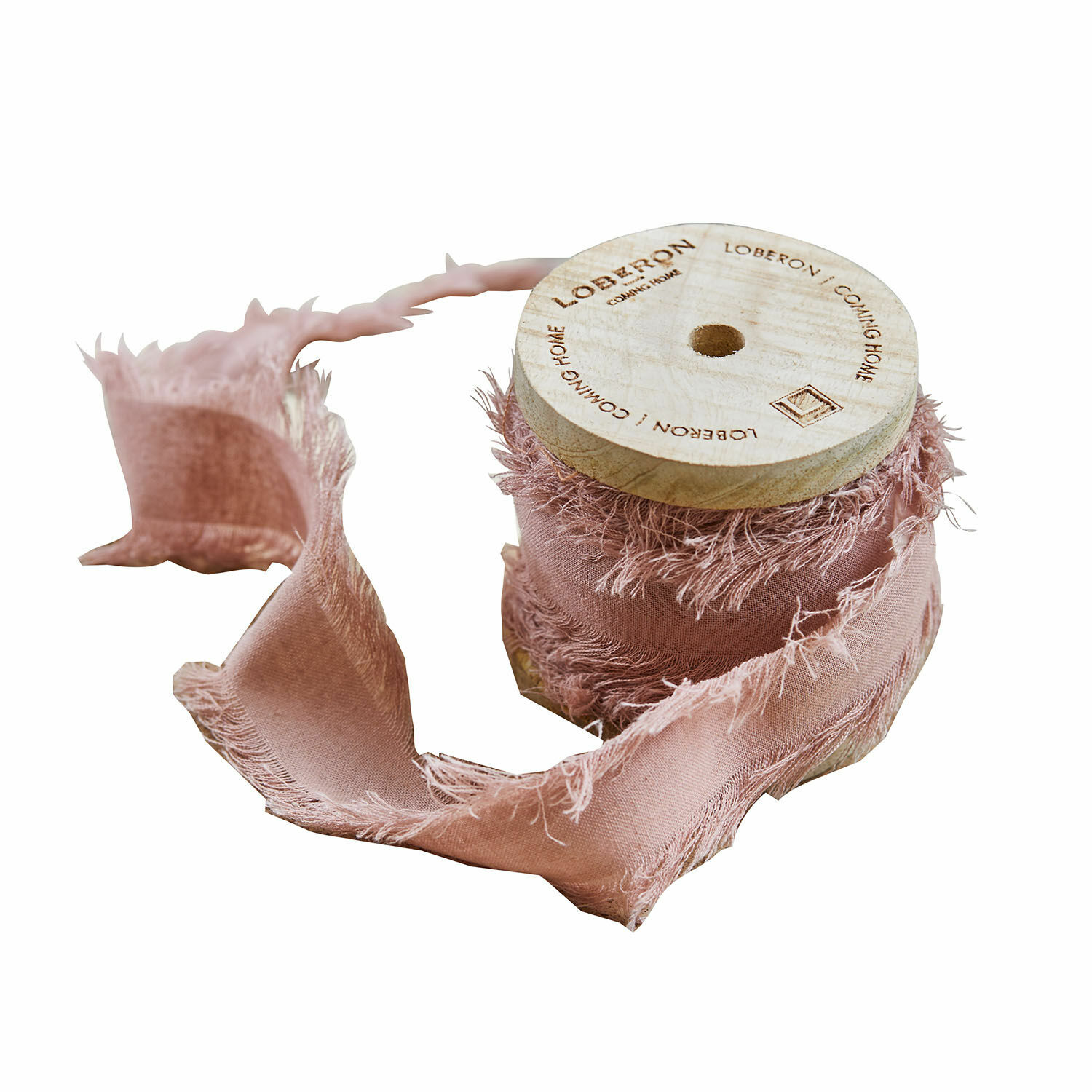 Band Celoria Rosa Baumwollband mit ausgefransten Kanten auf Holzspule für Dekoration und Basteln