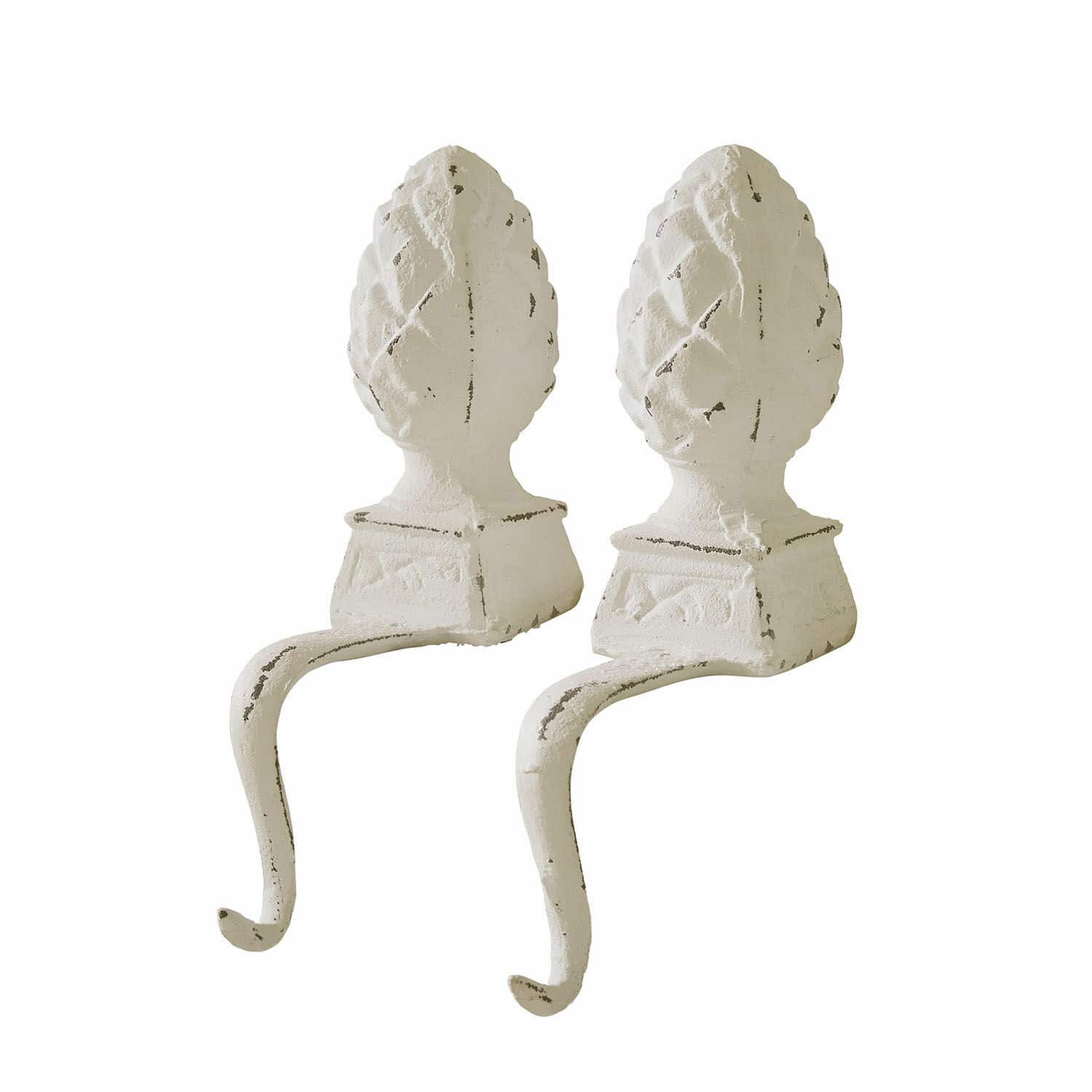 Eisenzapfen 2er Set Lucielle Paar weiße Metall-Wandhaken mit Zapfenmotiv für dekorative Innenraumgestaltung