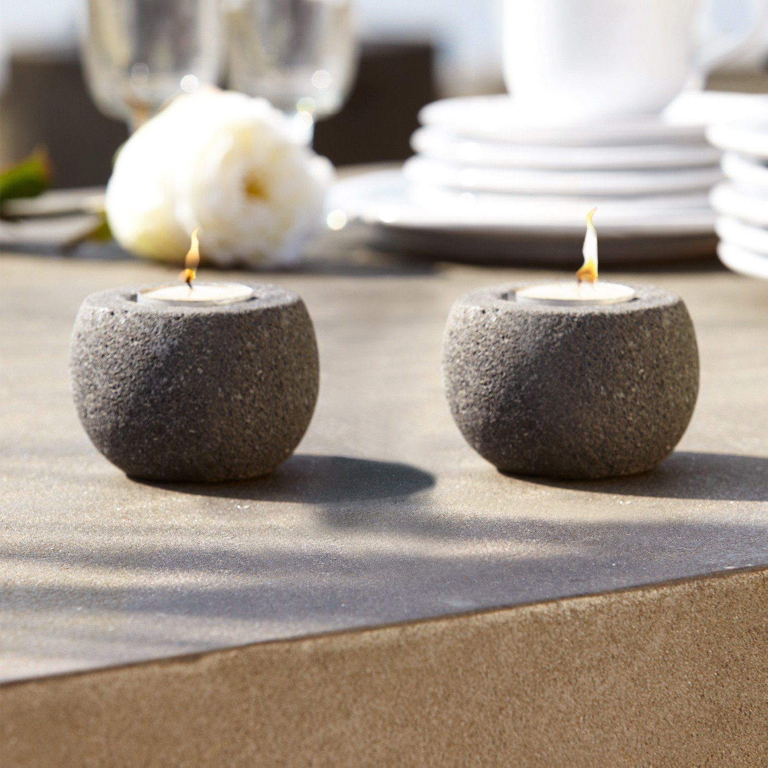 Teelichthalter 2er Set Stone