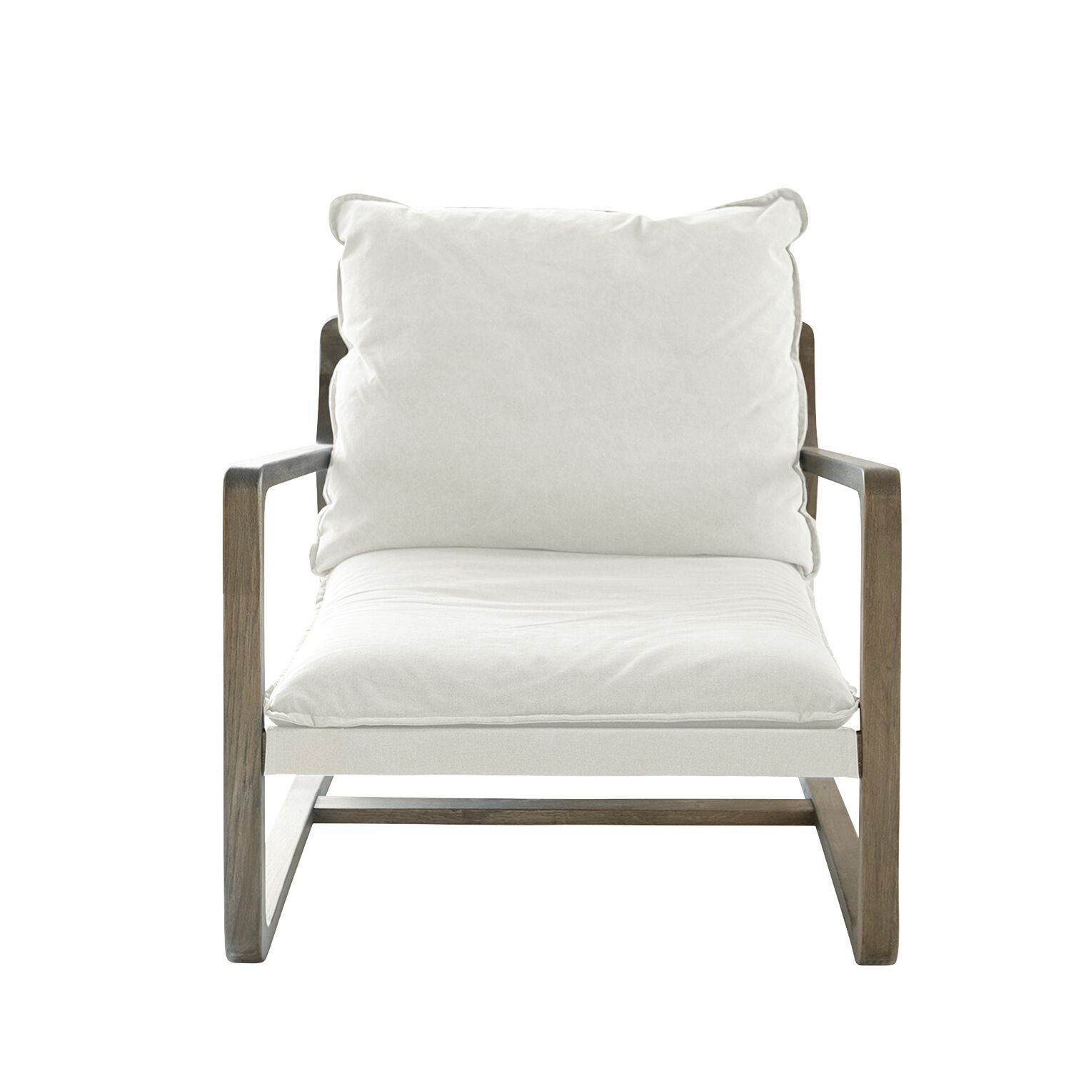 creme/braun Sessel Jowna mit cremefarbenem Stoff und braunem Holzgestell, bequemer Wohnzimmerstuhl
