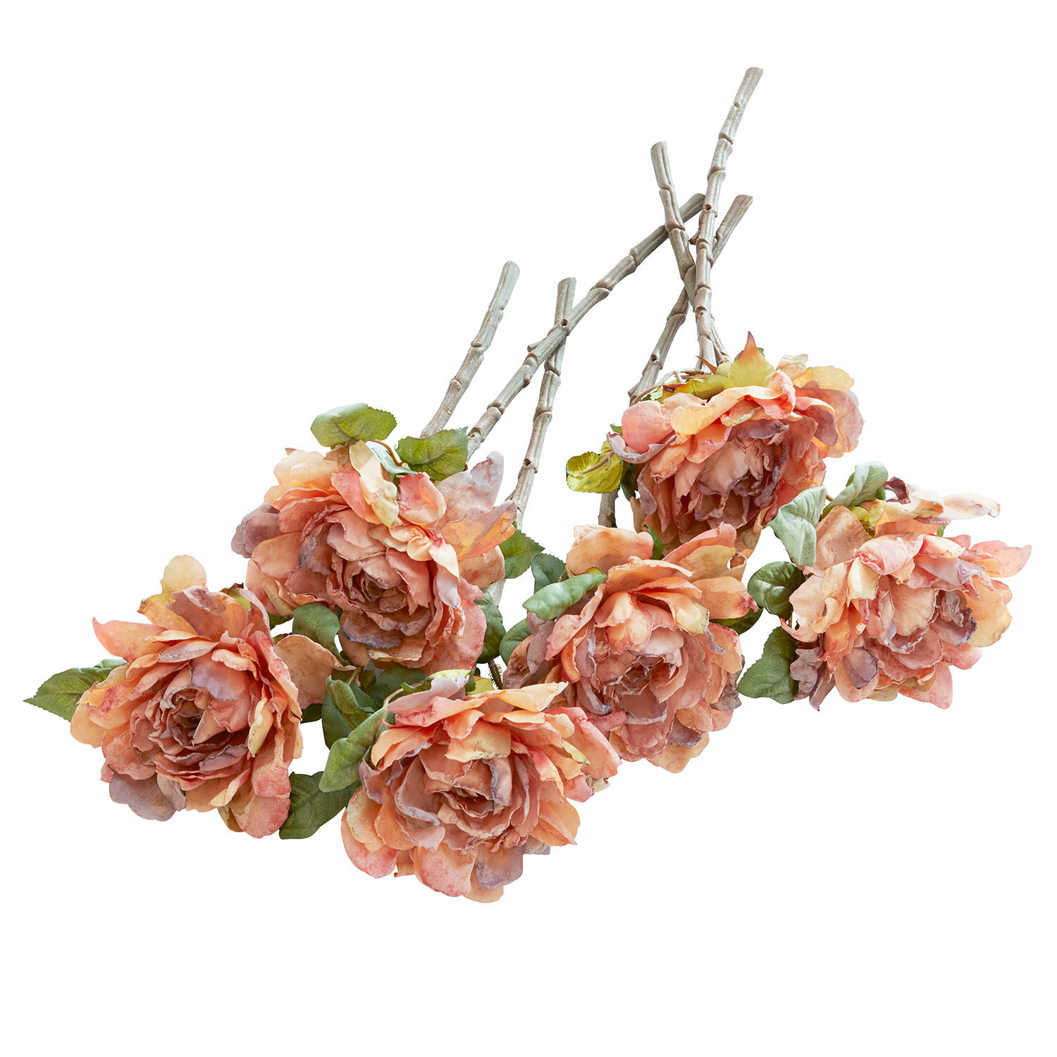 Deko-Blume 6er Set Mervix Strauß künstlicher Pfirsichrosen mit grünen Blättern und beigen Stielen für Dekoration