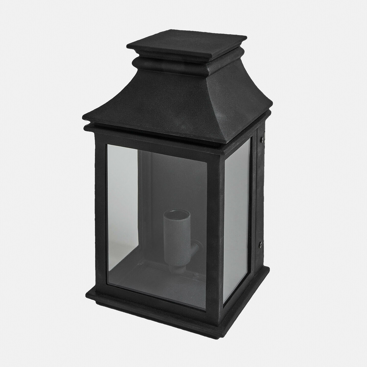Außenwandlampe Zélivarne Schwarze Metalllaterne mit klarem Glas und Kerzenhalter, dekorative Gartenbeleuchtung