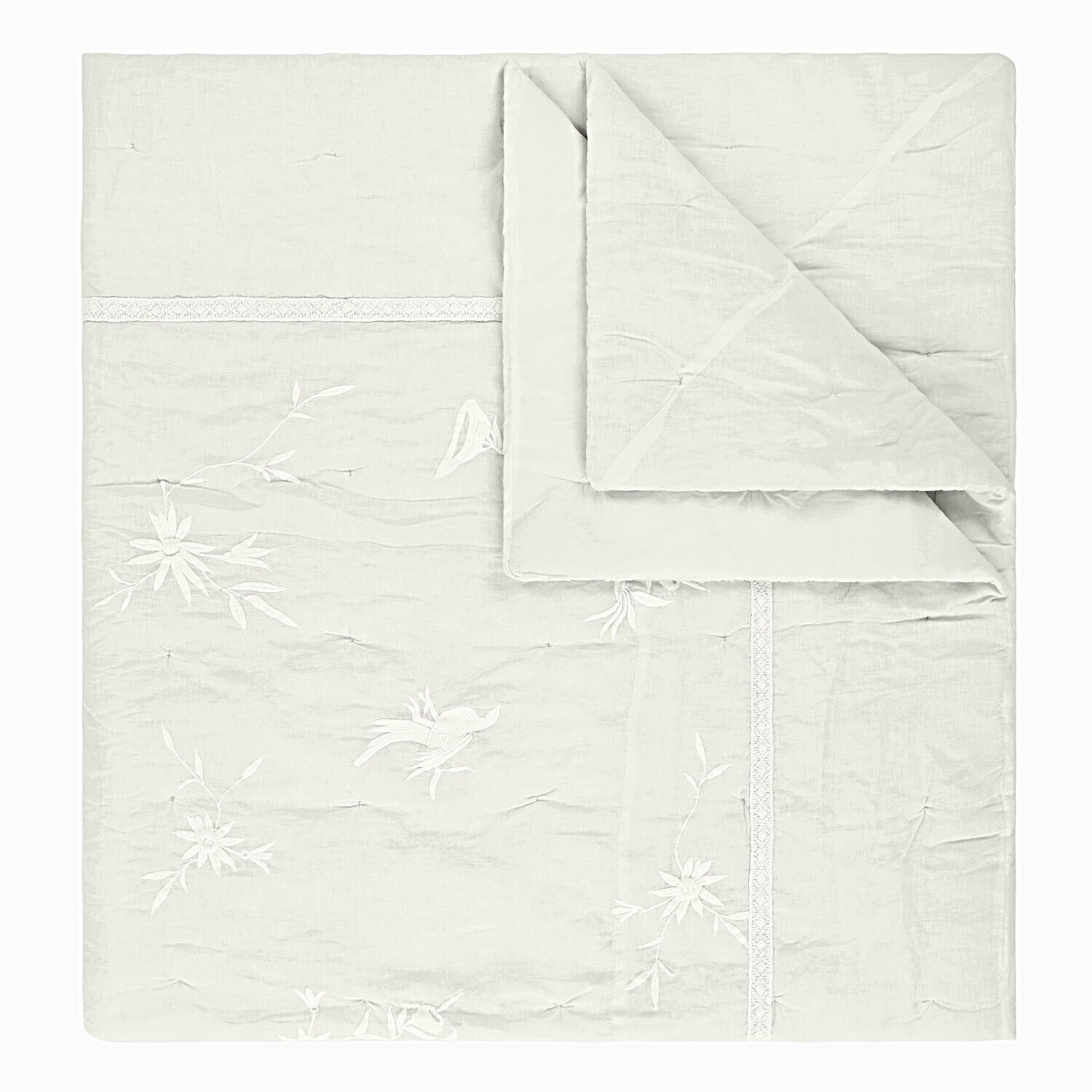 Quilt Norwyn Zarte weiße Tagesdecke mit Blumen- und Vogelstickerei, weicher Stoff, Schlafzimmerdeko