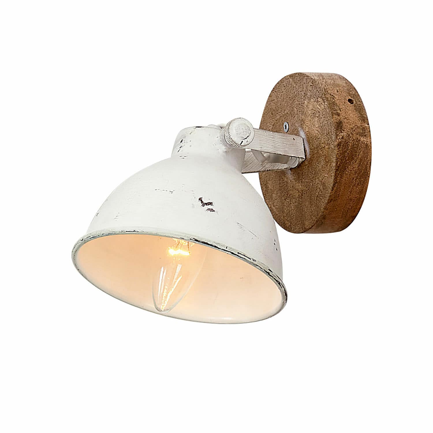 Wandlampe Ballée Weiße Metall-Wandleuchte mit Holzsockel im Vintage-Stil für Innenbeleuchtung