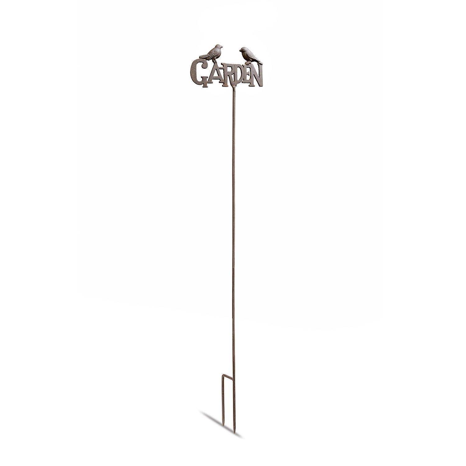 Gartenstab Girra Metall-Gartenstab in Braun mit Schriftzug GARDEN und zwei Vogelmotiven als Dekoration