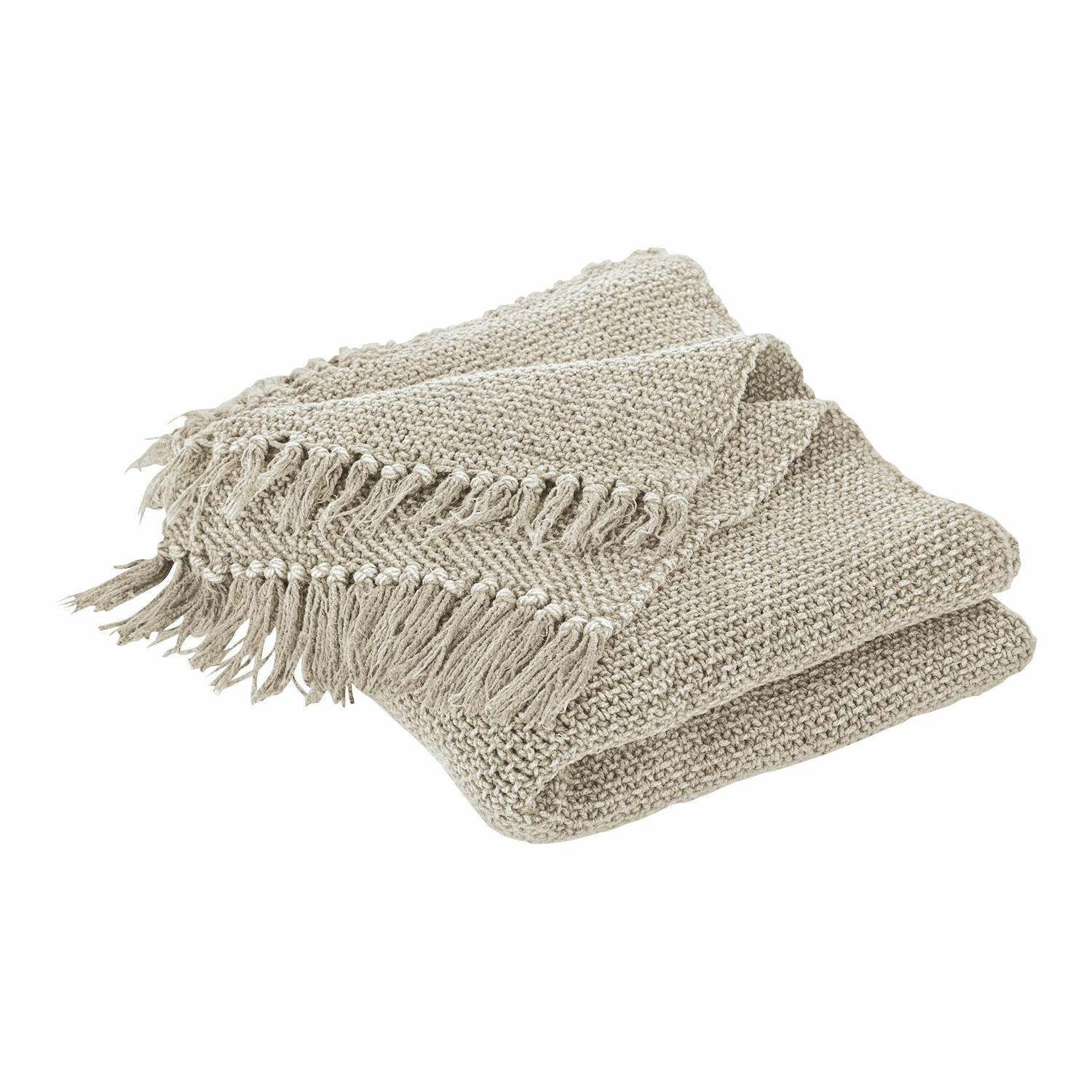 Plaid Kendall Beige Kuscheldecke mit Fransen aus weichem Material, ideal zur Dekoration und zum Wärmen