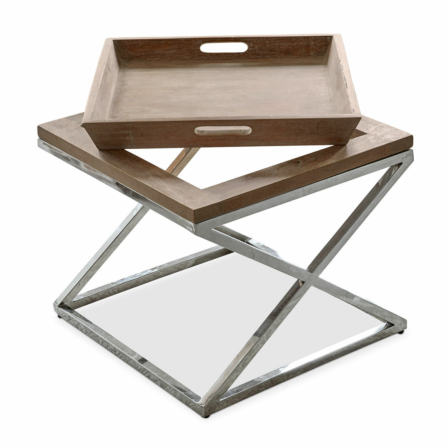 Beistelltisch mit Metallgestell und natürlicher Holzablage für Wohnzimmer