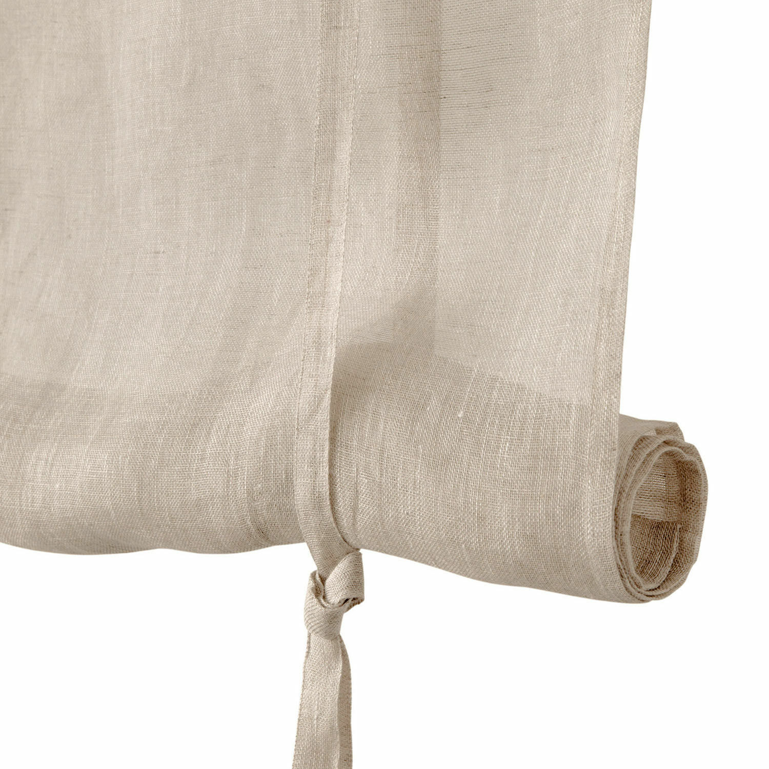 Beige Leinenvorhang mit Bindeband, natürlicher Stoff für rustikale Fensterdekoration