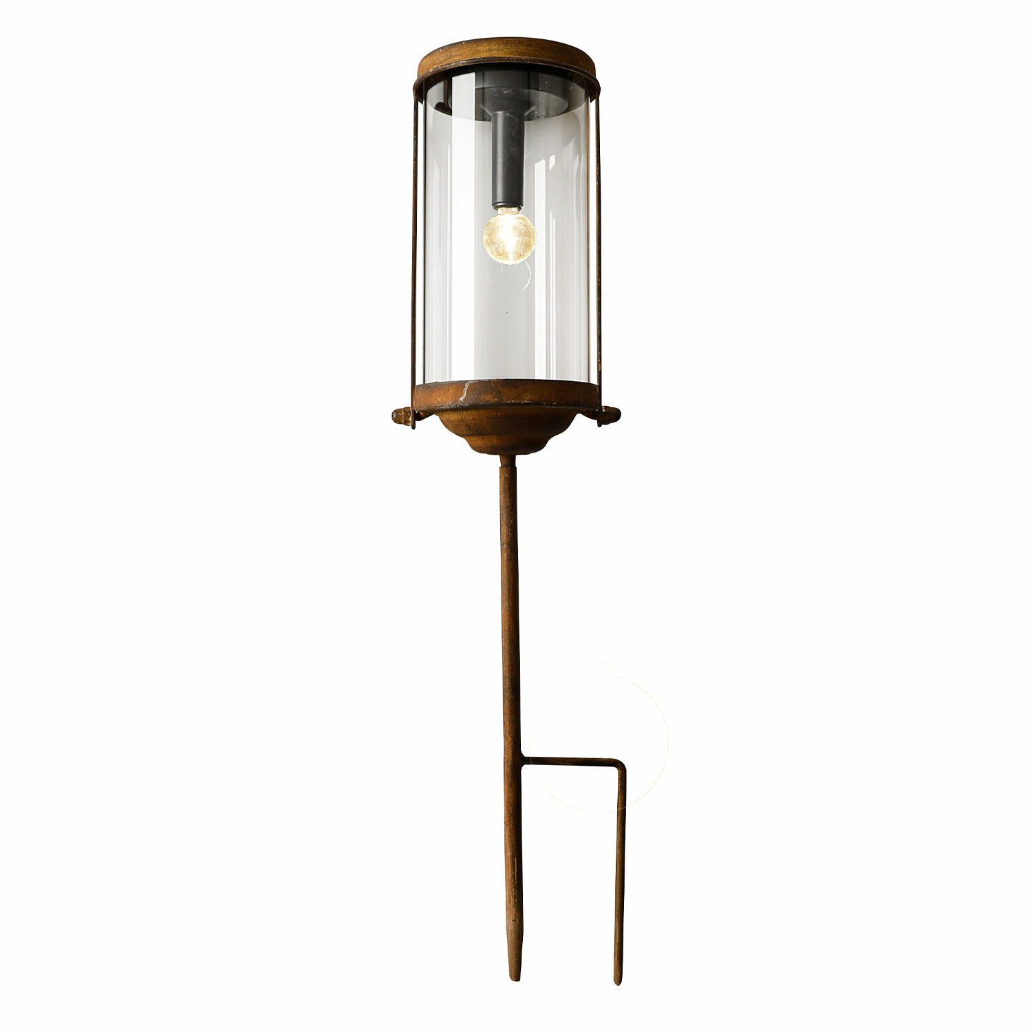 Solar-Laterne Gartenleuchte aus rostigem Metall und Glas, Erdspießlampe für Außenbereich
