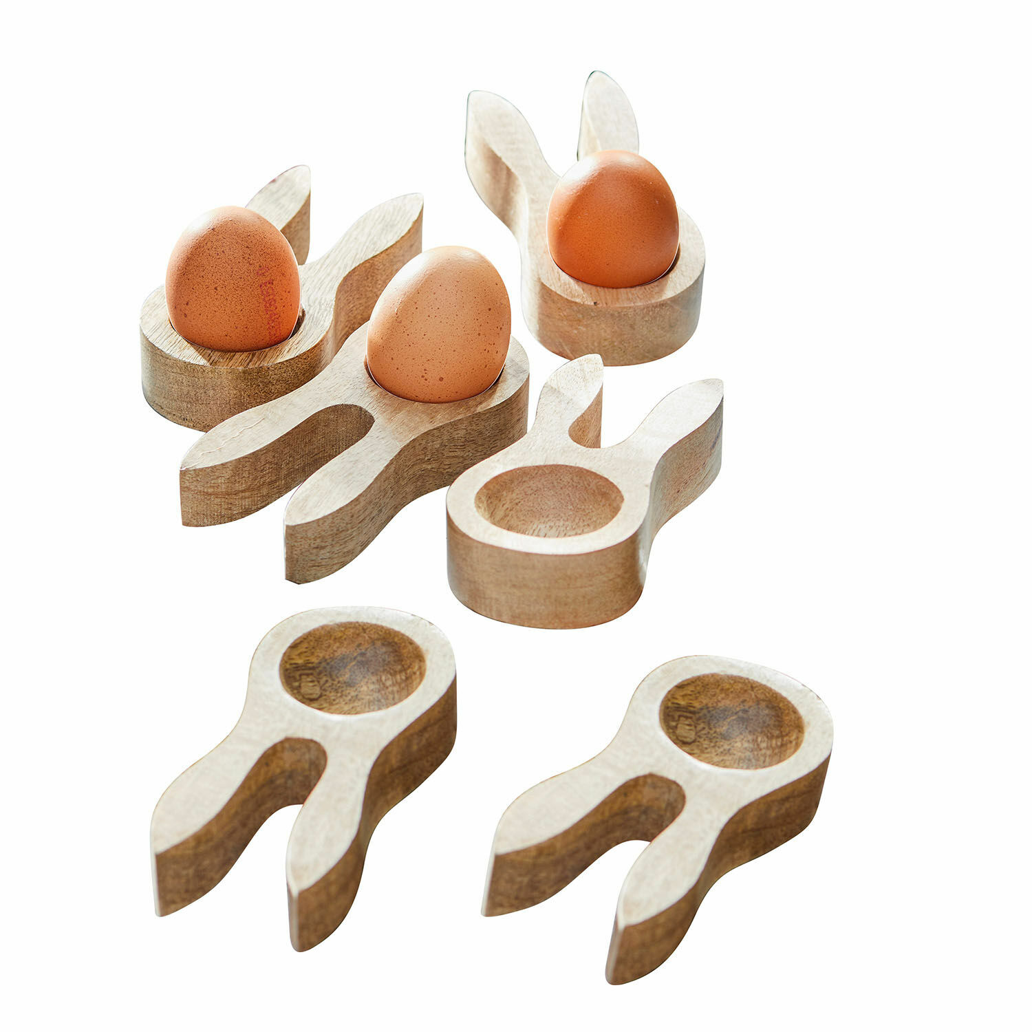 Eierbecher 6er Set Nante Holz-Eierhalter in Hasenform, naturfarben, österliche Küchendekoration aus Holz