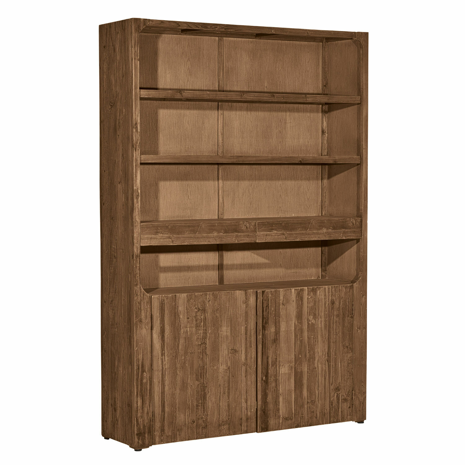 Großer brauner Holzschrank mit Regalen und Schubladen für praktischen Stauraum