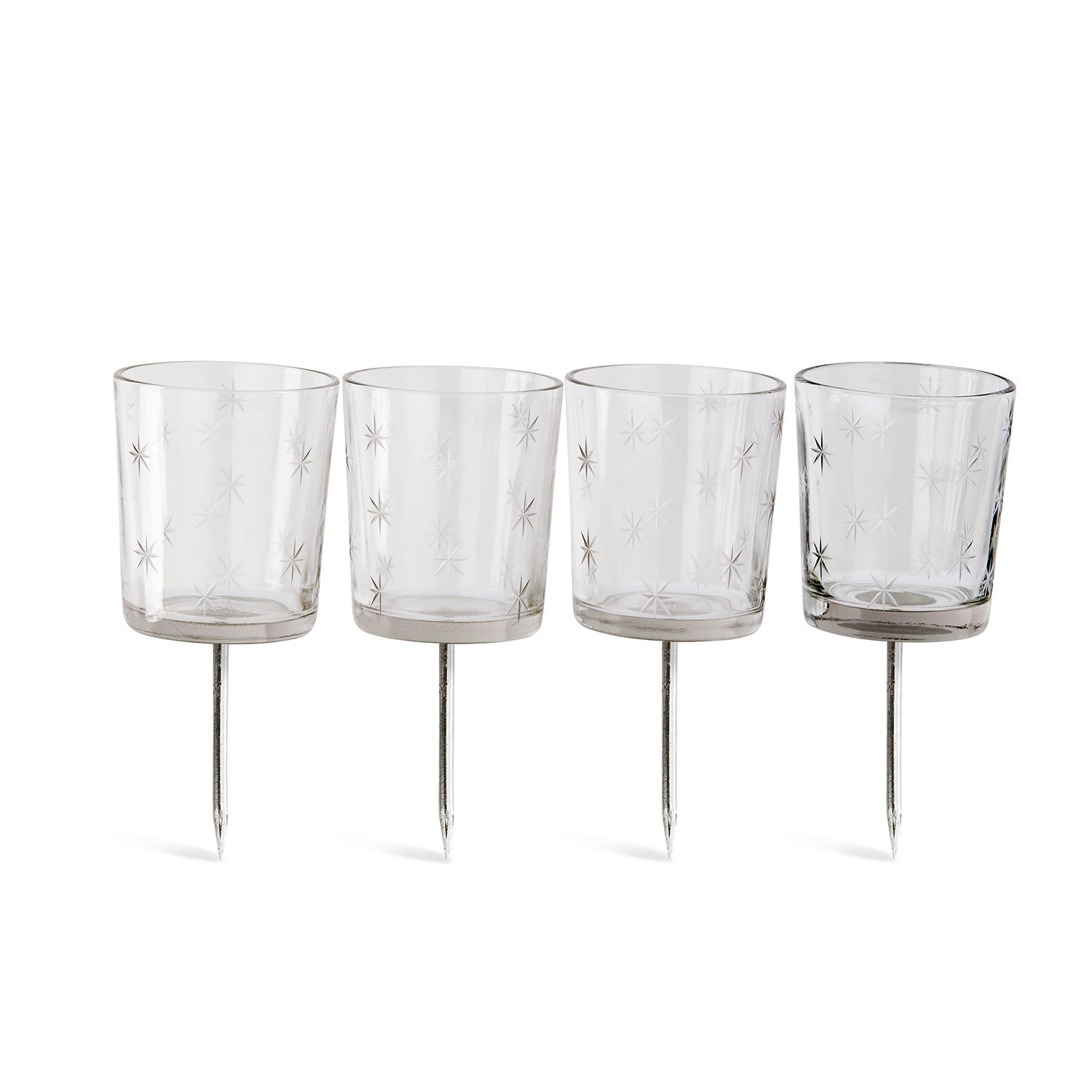 Steckwindlicht 4er Set Fenella Set aus 4 Glas-Teelichthaltern mit Metallspießen und Sternmuster für Gartendekoration