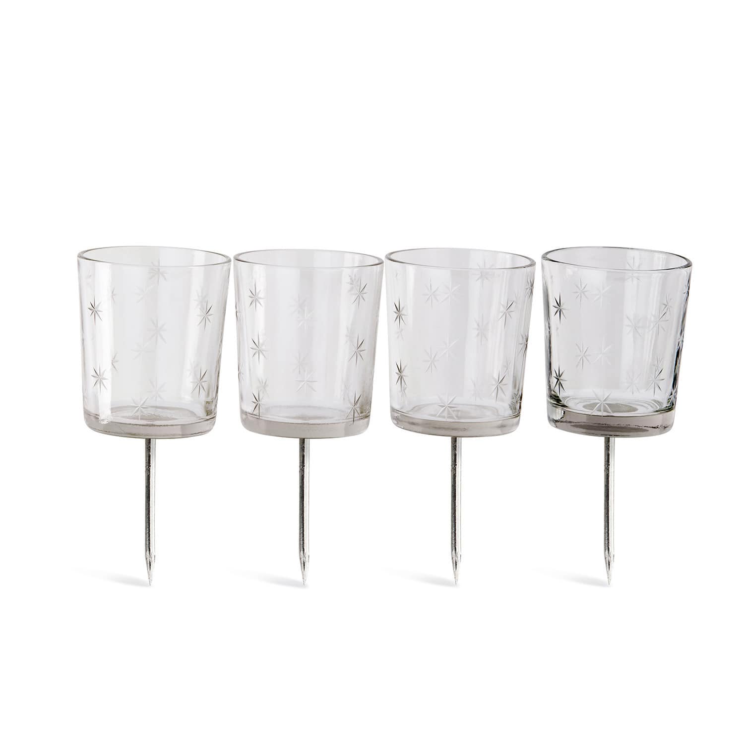 Steckwindlicht 4er Set Fenella Set aus 4 Glas-Teelichthaltern mit Metallspießen und Sternmuster für Gartendekoration