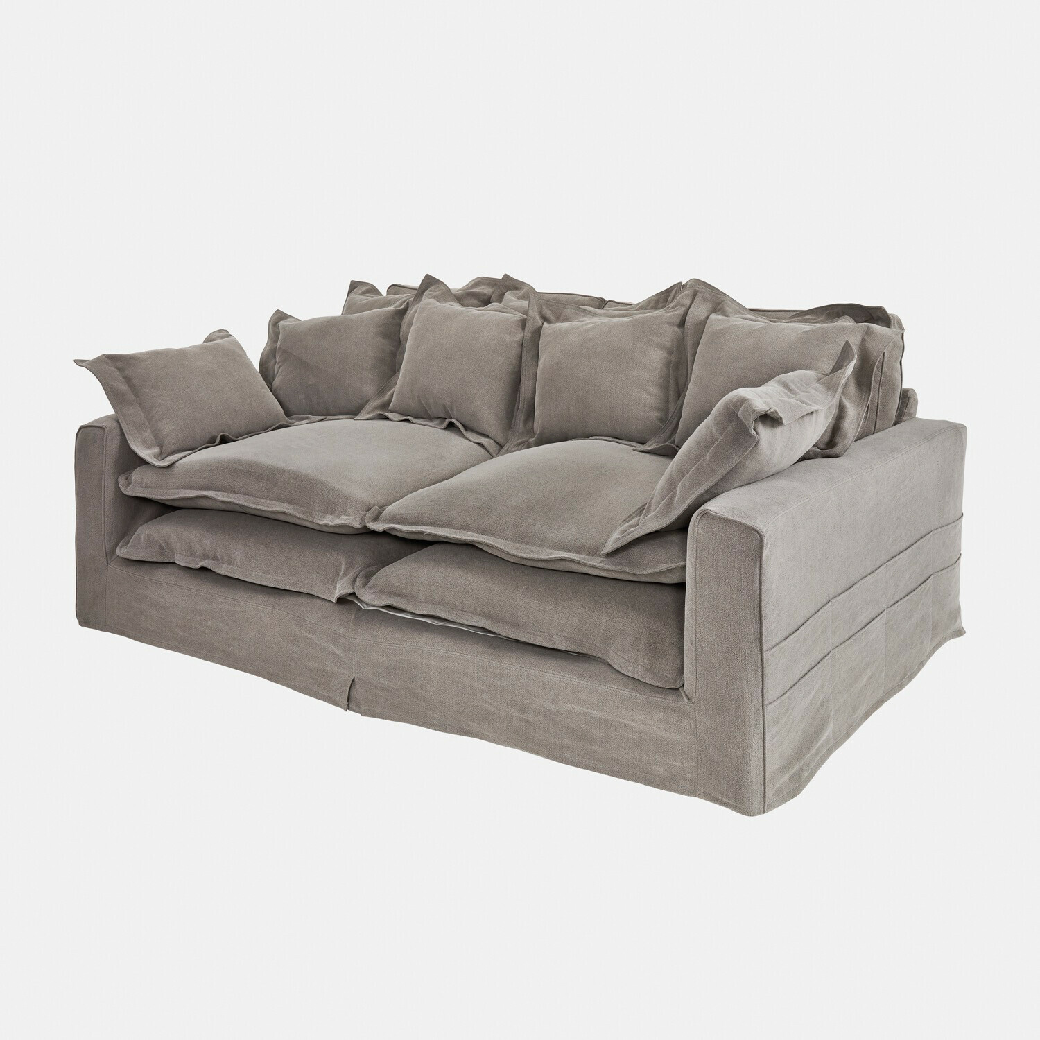 Sofa Terell Graues Sofa aus weichem Stoff mit vielen Kissen, bequemes Wohnzimmermöbel