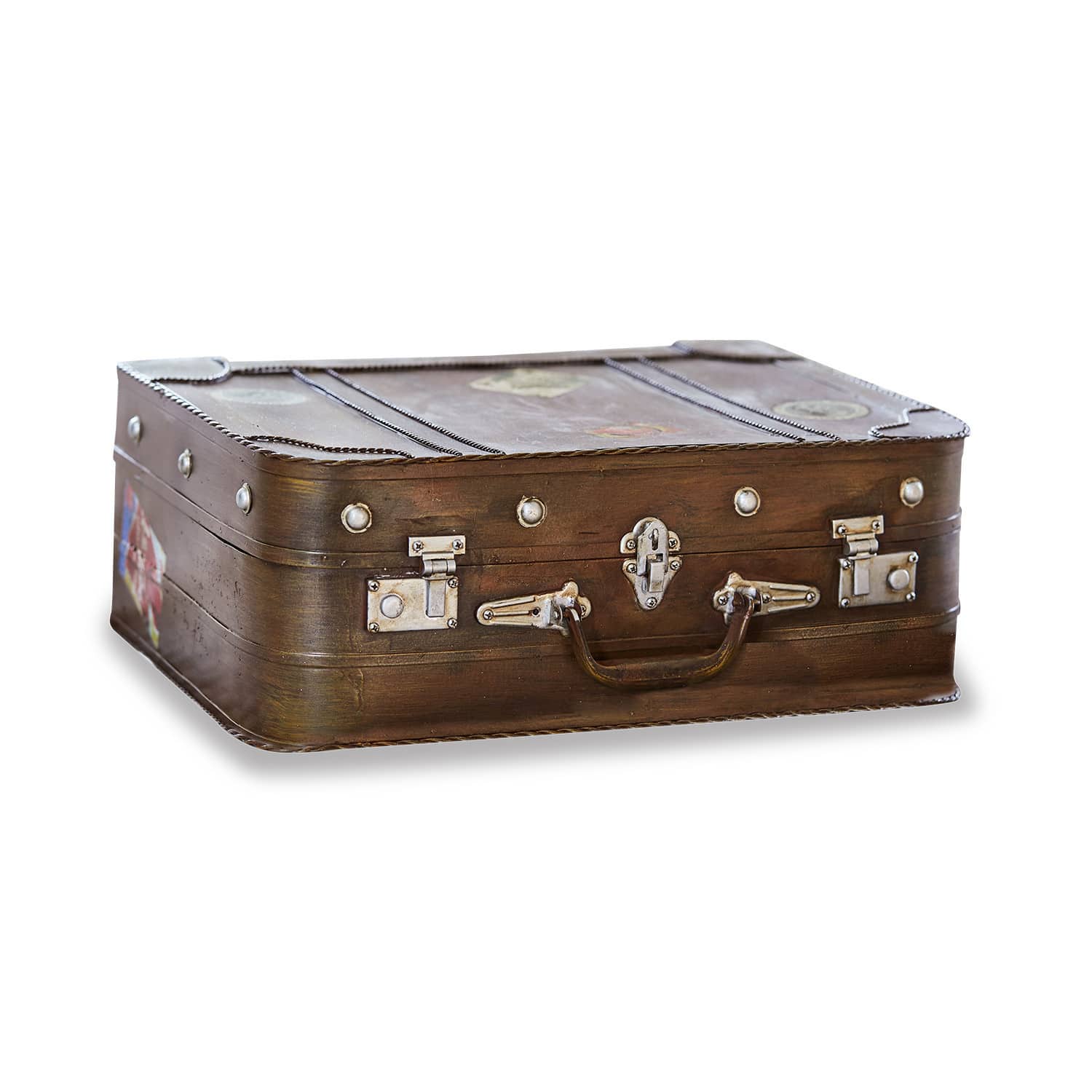 Brauner dekorativer Koffer mit Metallbeschlägen und Griff, Vintage-Stil, dekorativer Retro-Koffer