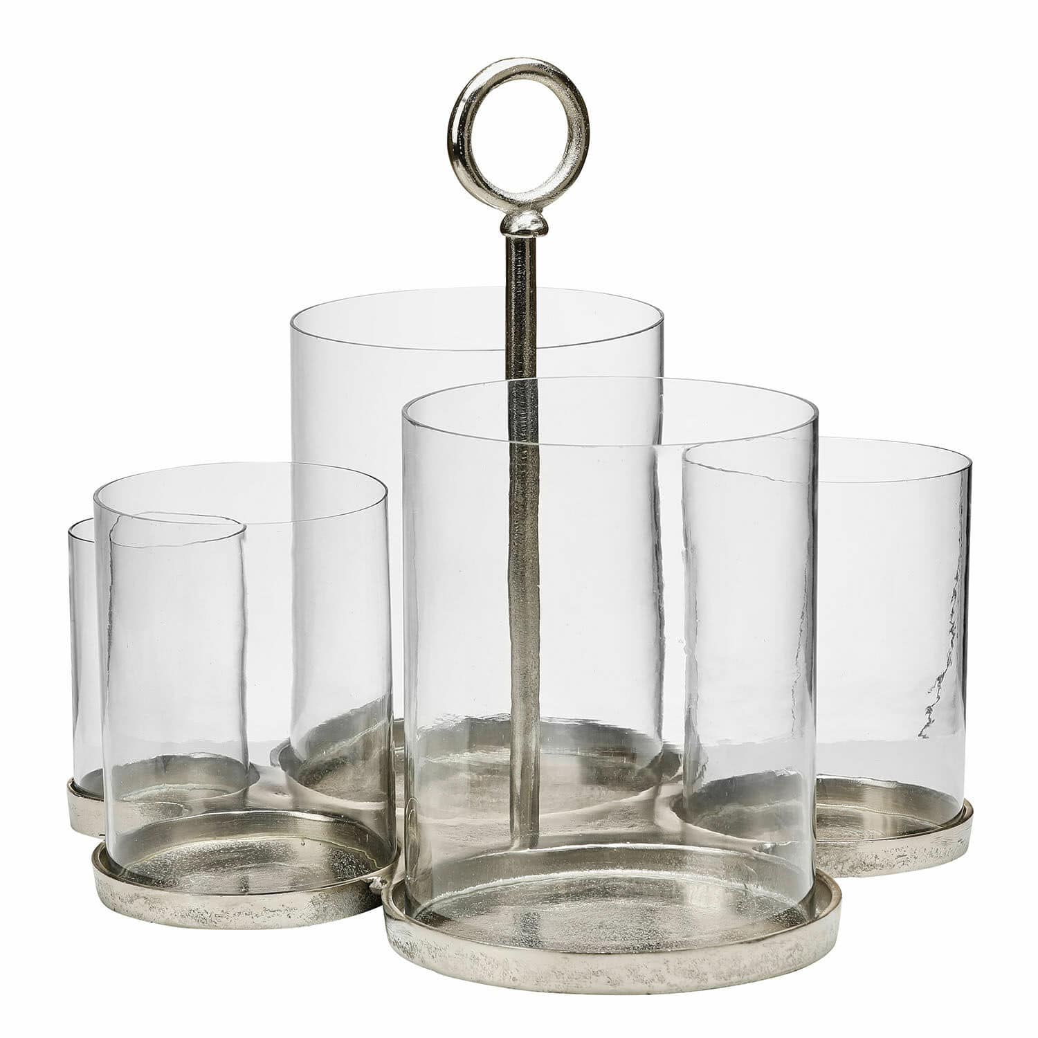 Windlicht Gjaloran Moderner transparenter Glasbehälter mit Metallboden und Griff, praktischer Schreibtisch-Organizer