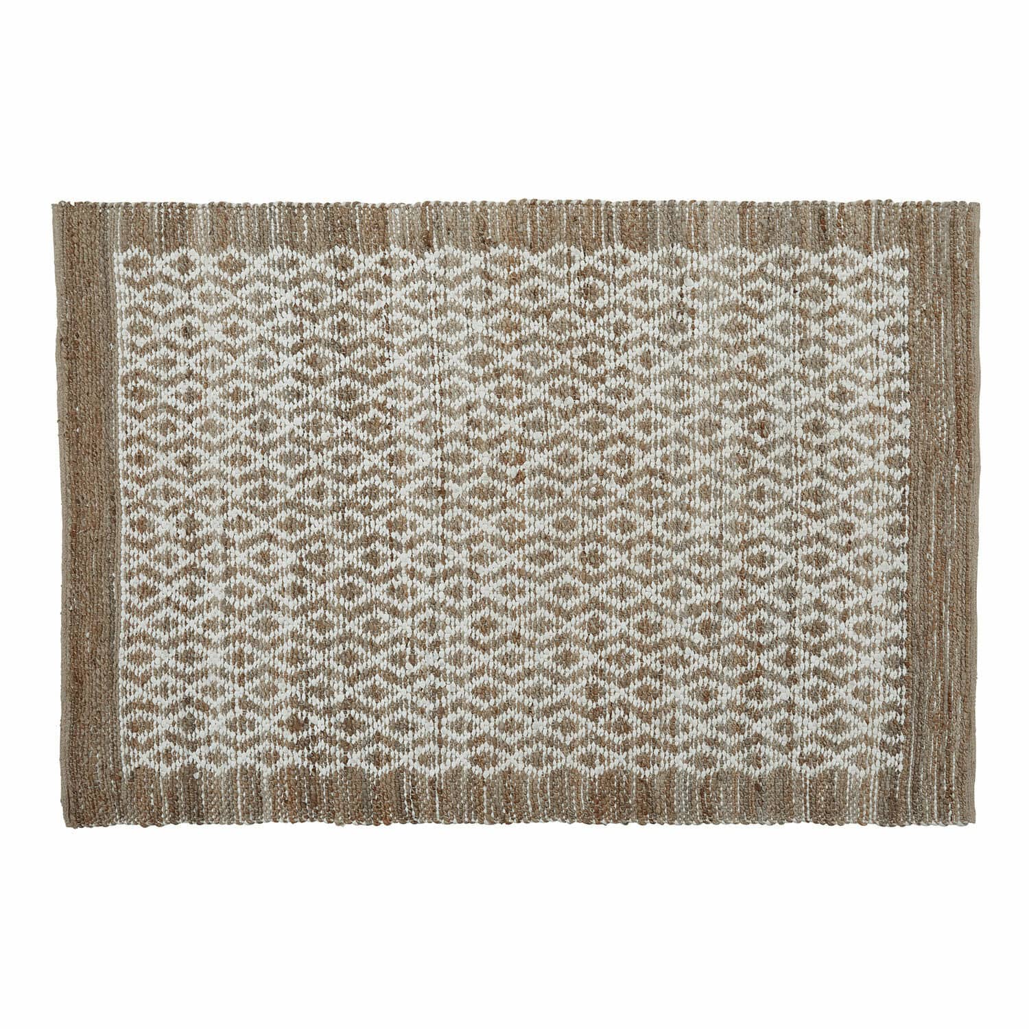 Wendeteppich Amhara Jute-Teppich in Beige-Weiß mit geometrischem Muster, natürlicher Bodenbelag für Wohnräume