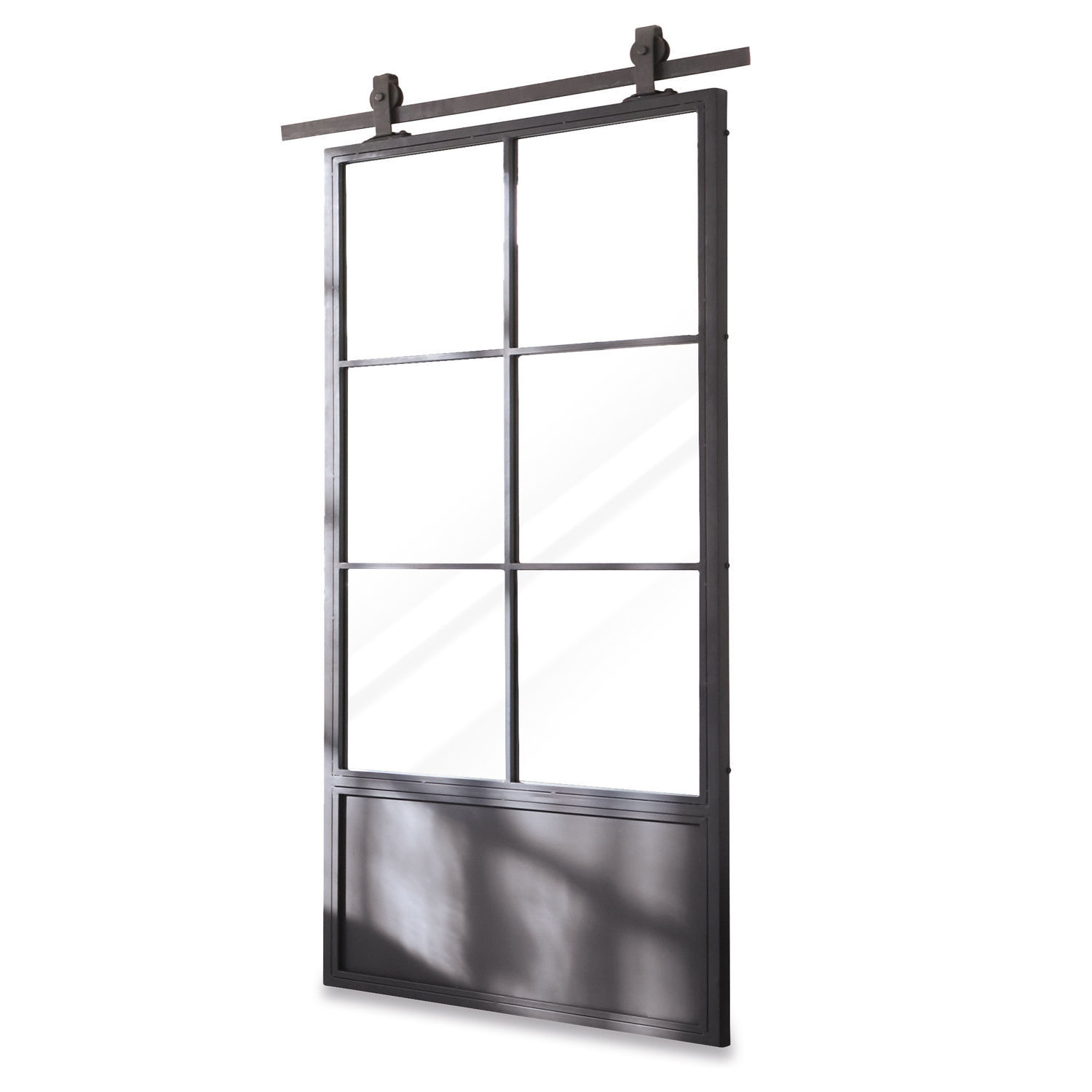Schiebetür Bonnaire Schiebetür im Loft-Stil aus schwarzem Metall und Glas, industrielles Design für Innenräume