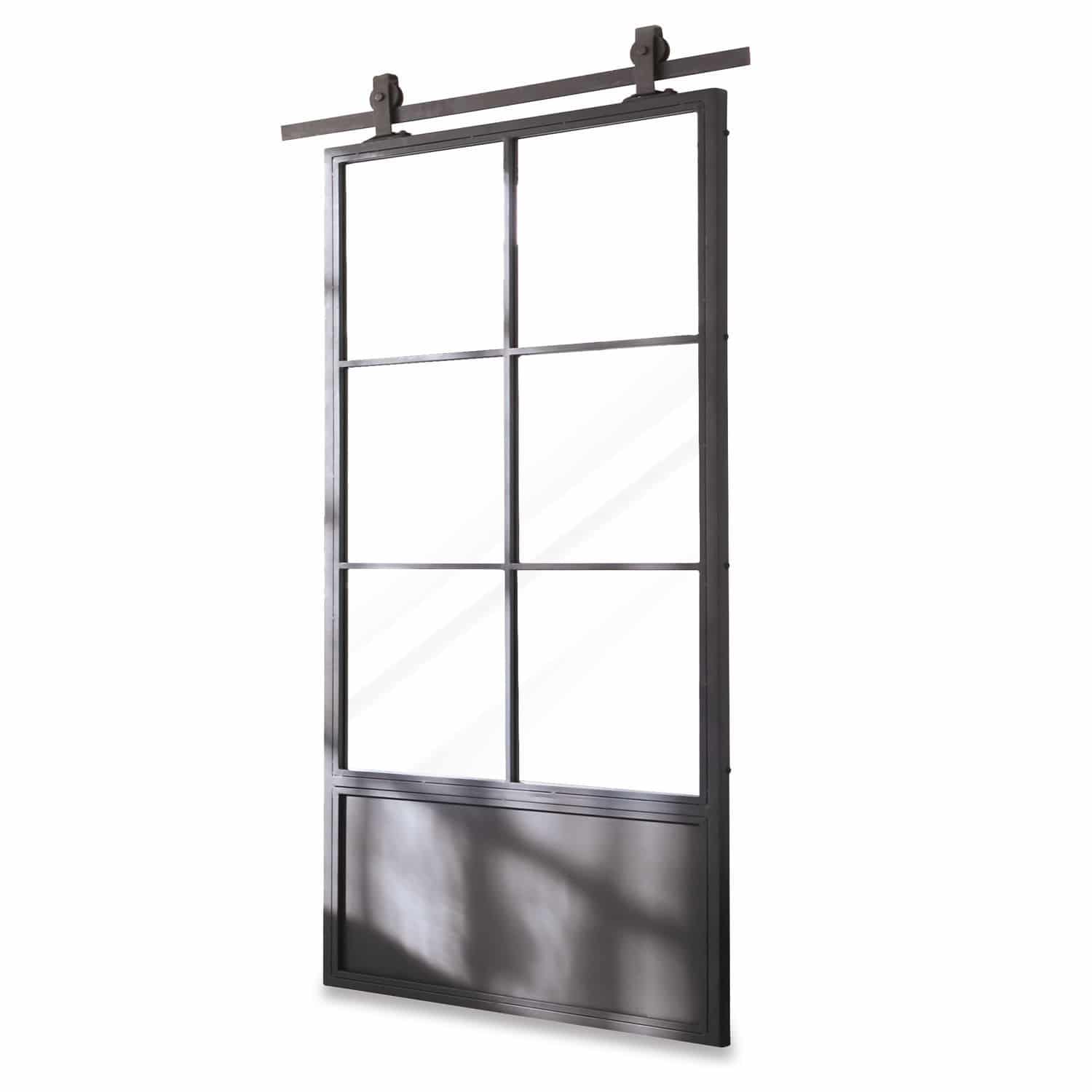Schiebetür Bonnaire Schiebetür im Loft-Stil aus schwarzem Metall und Glas, industrielles Design für Innenräume