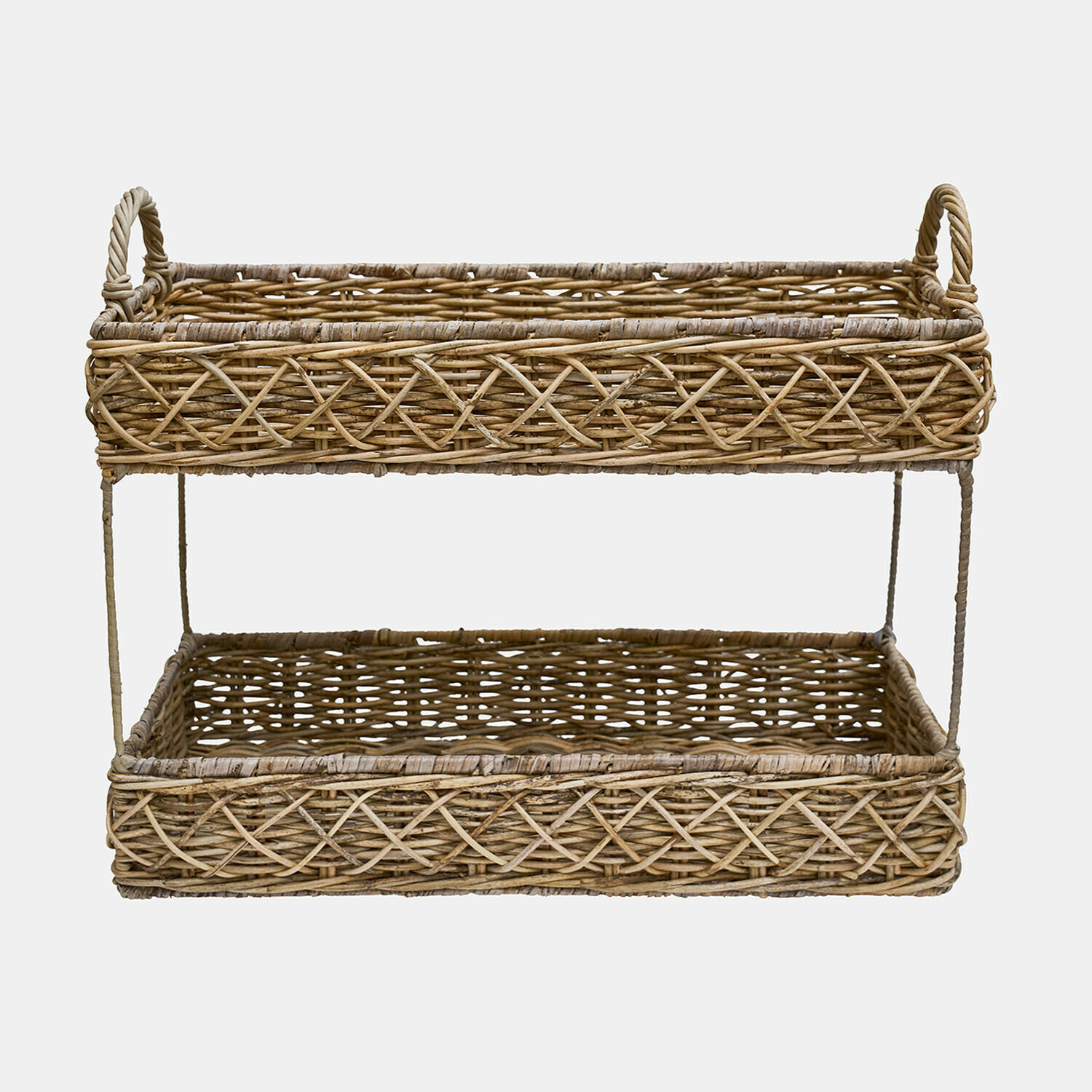 Zweistöckiger Korb aus natürlichem Weidengeflecht für Aufbewahrung und Dekoration