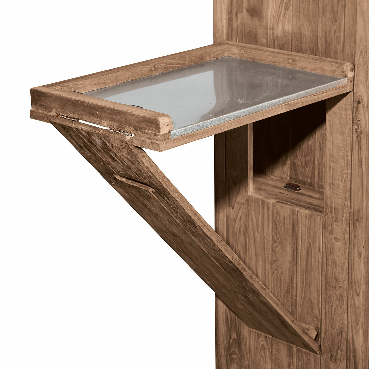 Klappbarer Wandtisch aus Holz in Natur mit Metallplatte, praktisches Möbel zur Platzersparnis