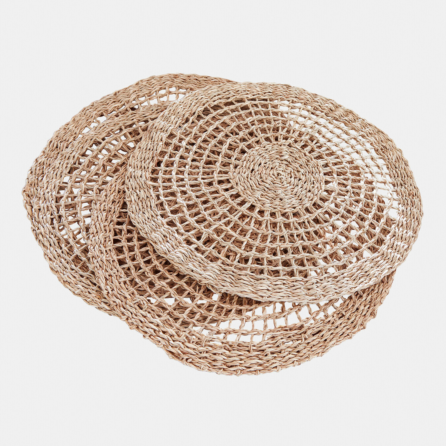 Platzset 4er Set Sauvrelle Set aus drei runden Tischsets aus geflochtenem Naturmaterial in Beige für den Esstisch